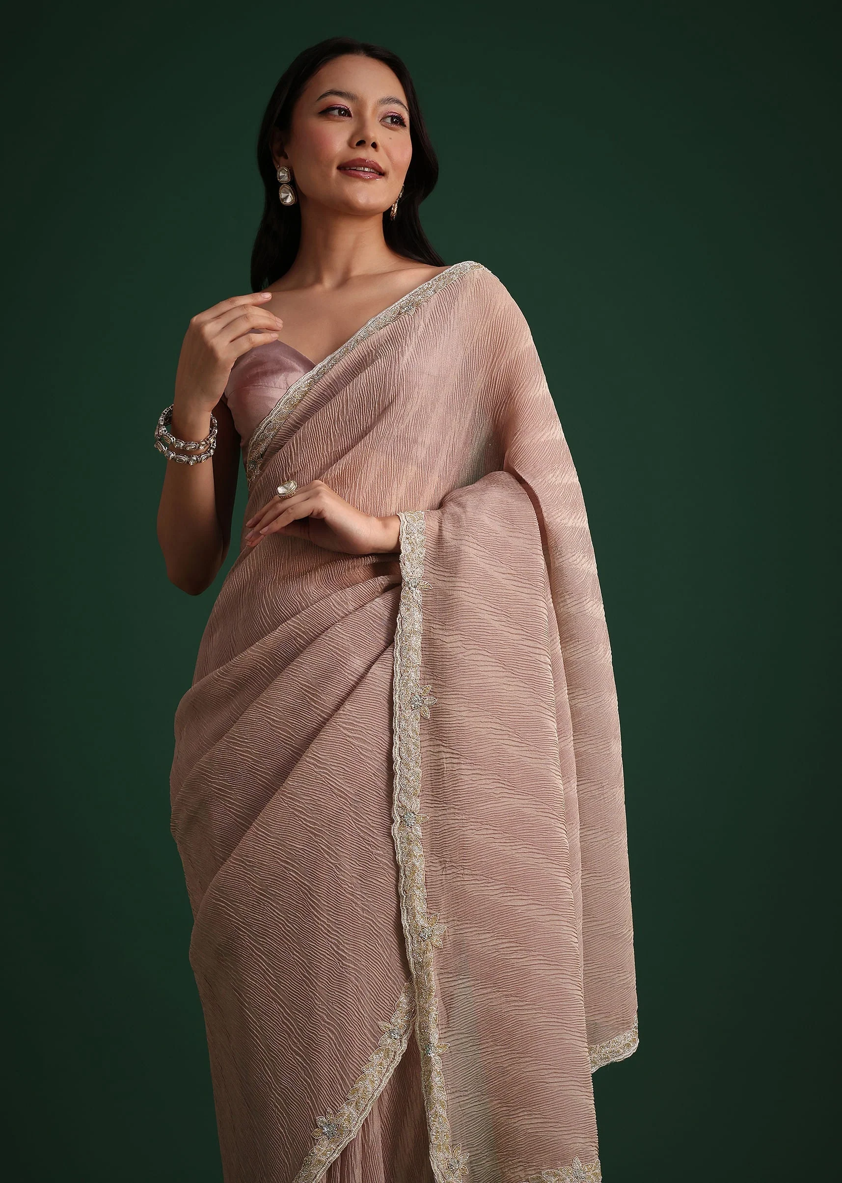 Lavendar Crushed Tissue With Cutdana Embroidered Border