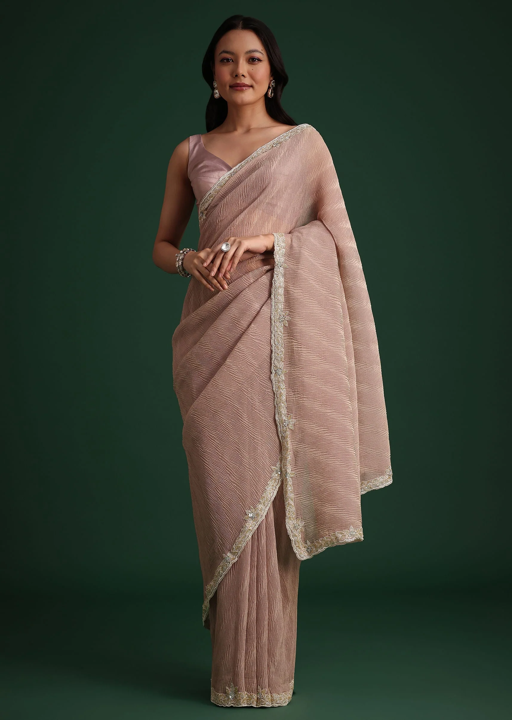 Lavendar Crushed Tissue With Cutdana Embroidered Border - Image 5