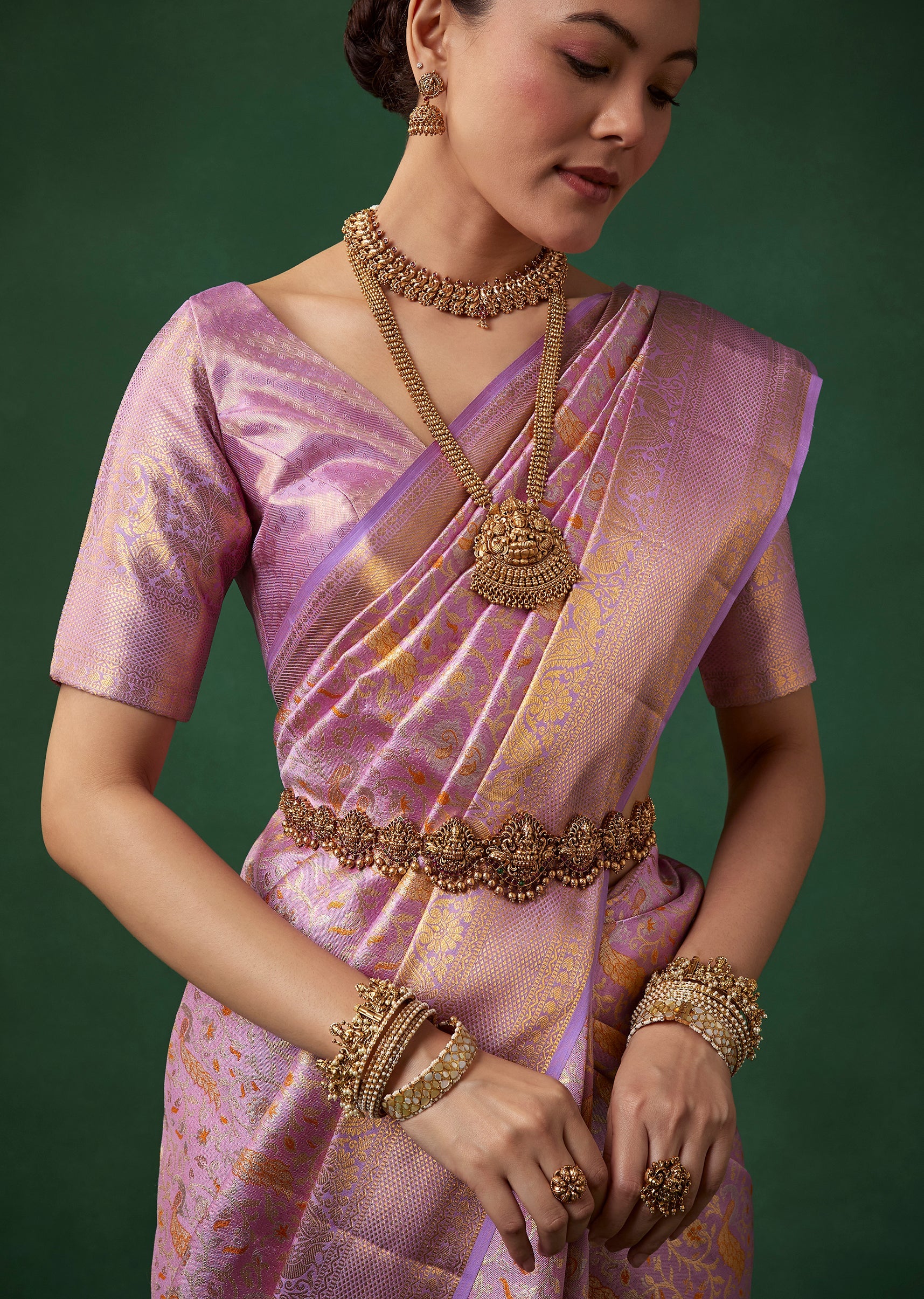 Lavender Banarasi Brocade Saree with Unstitched Blouse - Image 2