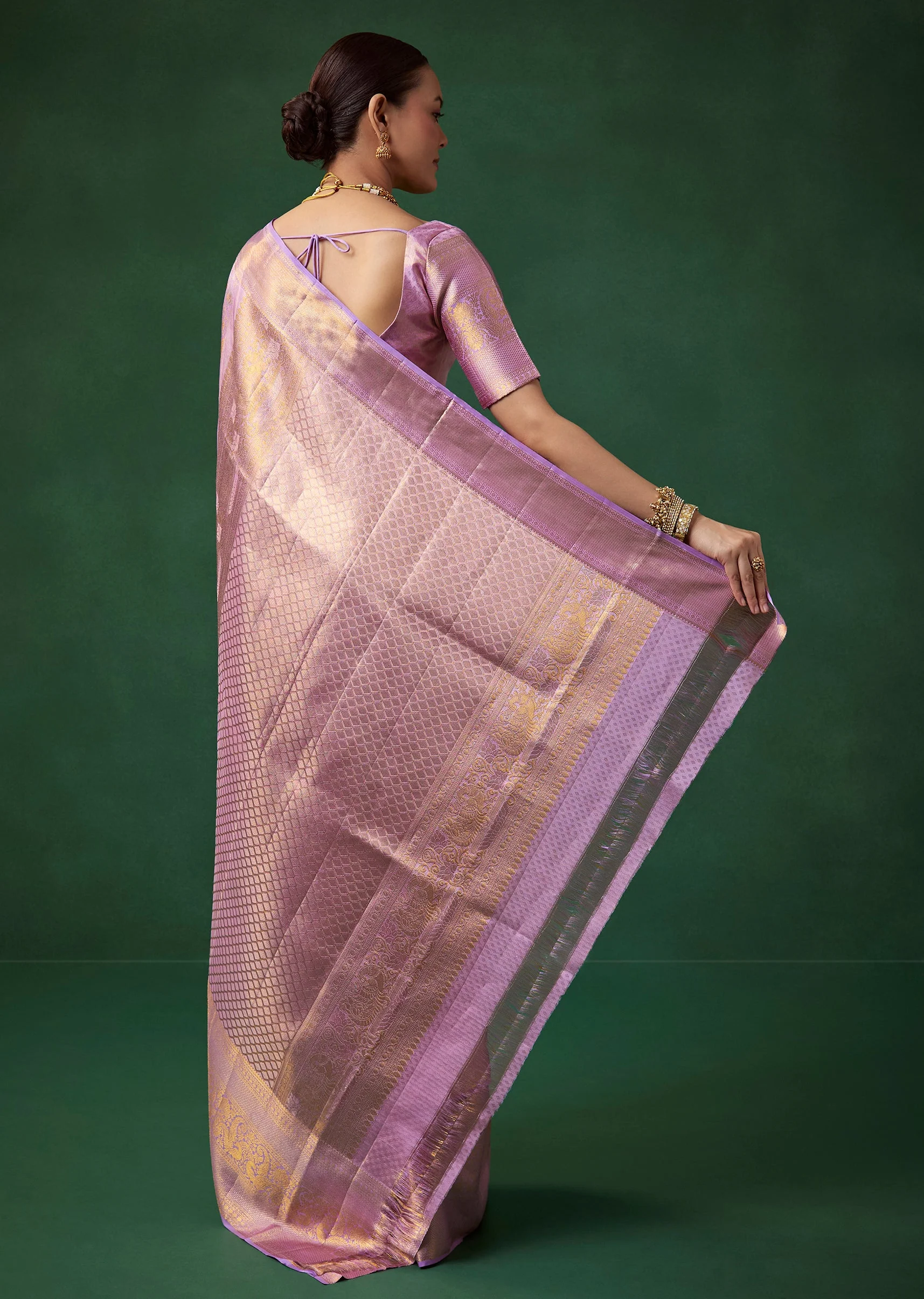 Lavender Banarasi Brocade Saree with Unstitched Blouse - Image 4