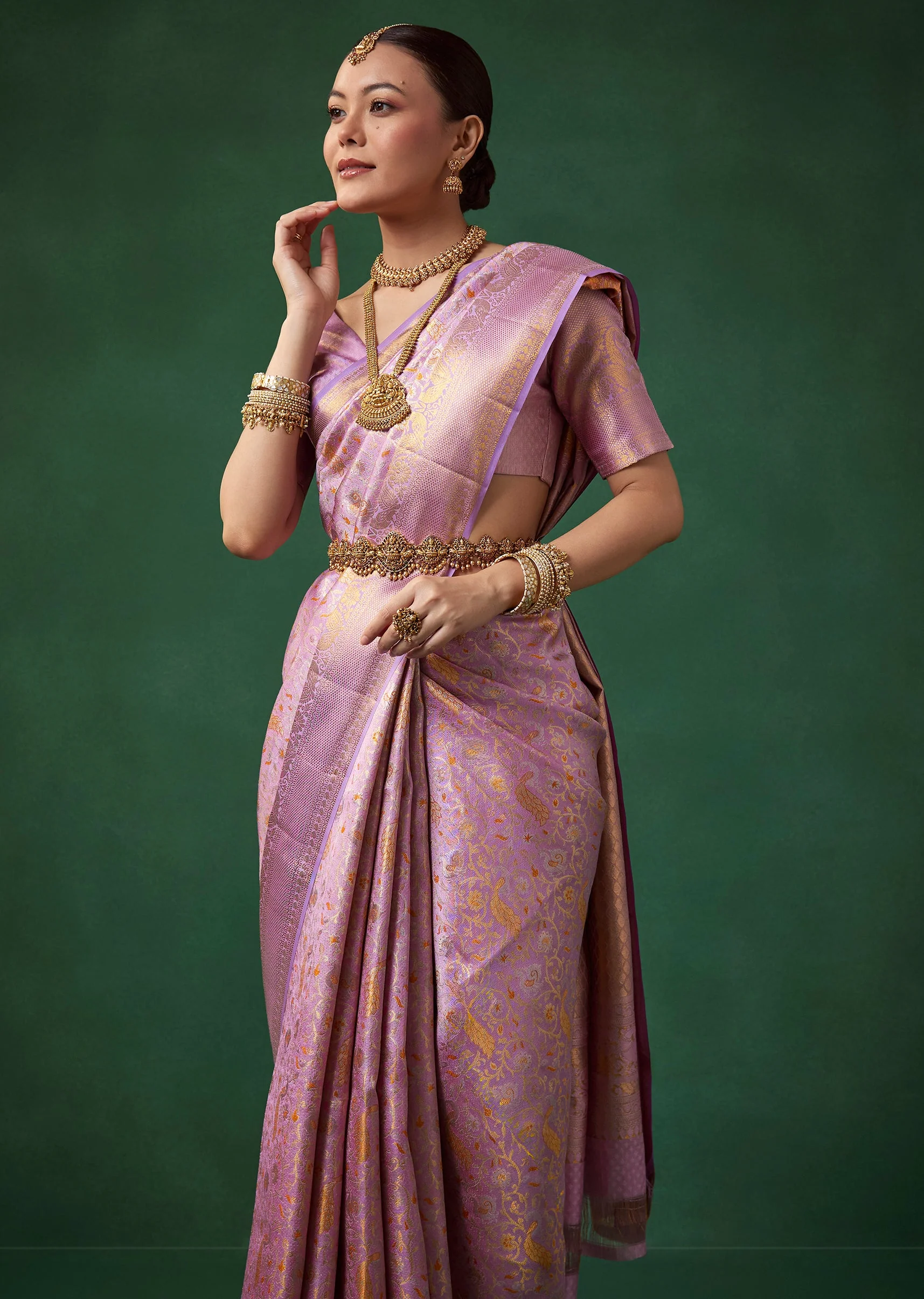 Lavender Banarasi Brocade Saree with Unstitched Blouse - Image 5