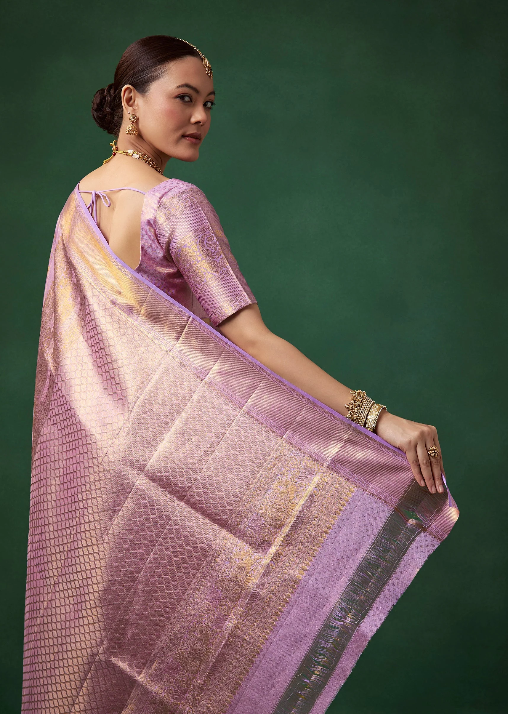 Lavender Banarasi Brocade Saree with Unstitched Blouse - Image 6