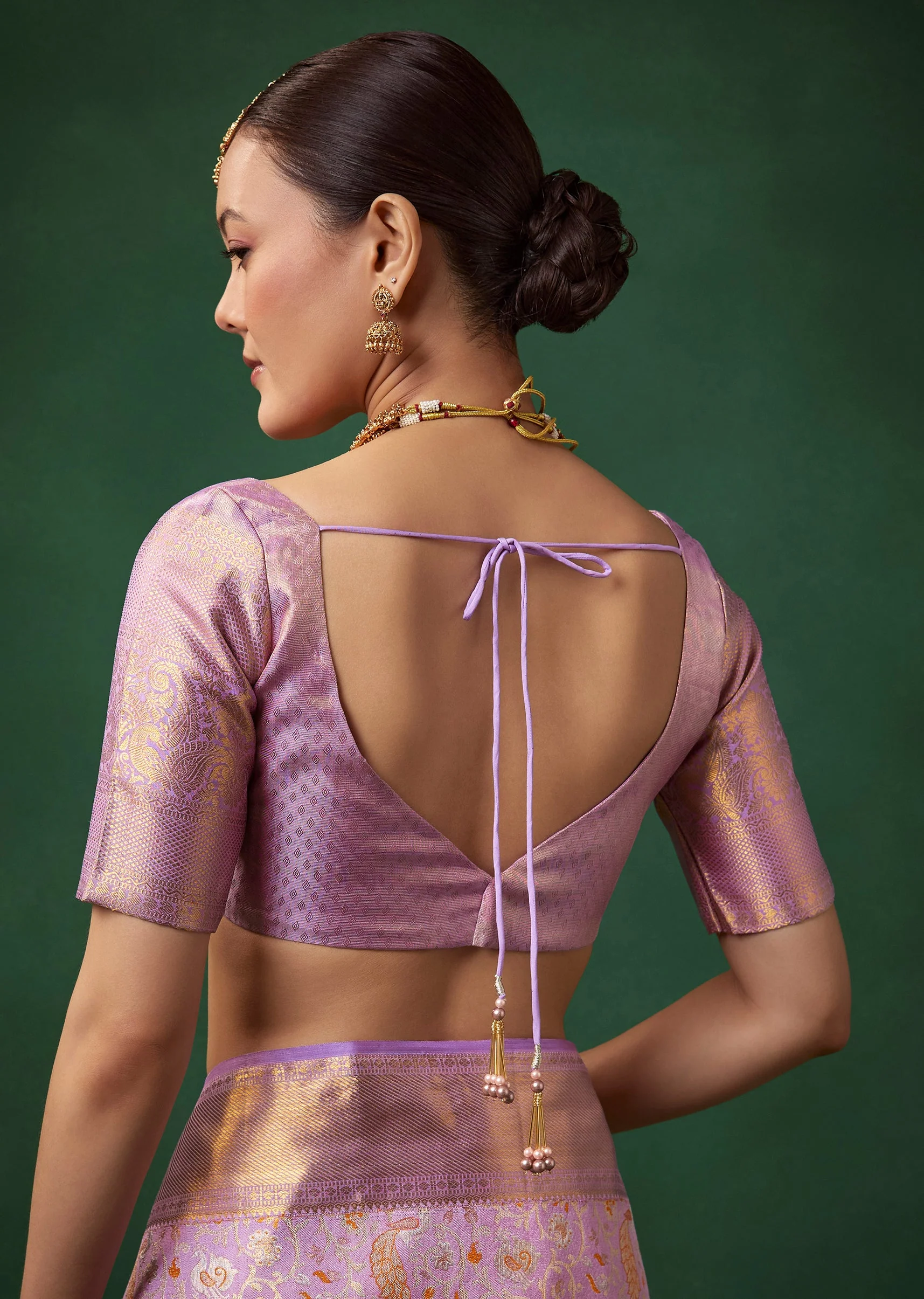 Lavender Banarasi Brocade Saree with Unstitched Blouse - Image 8