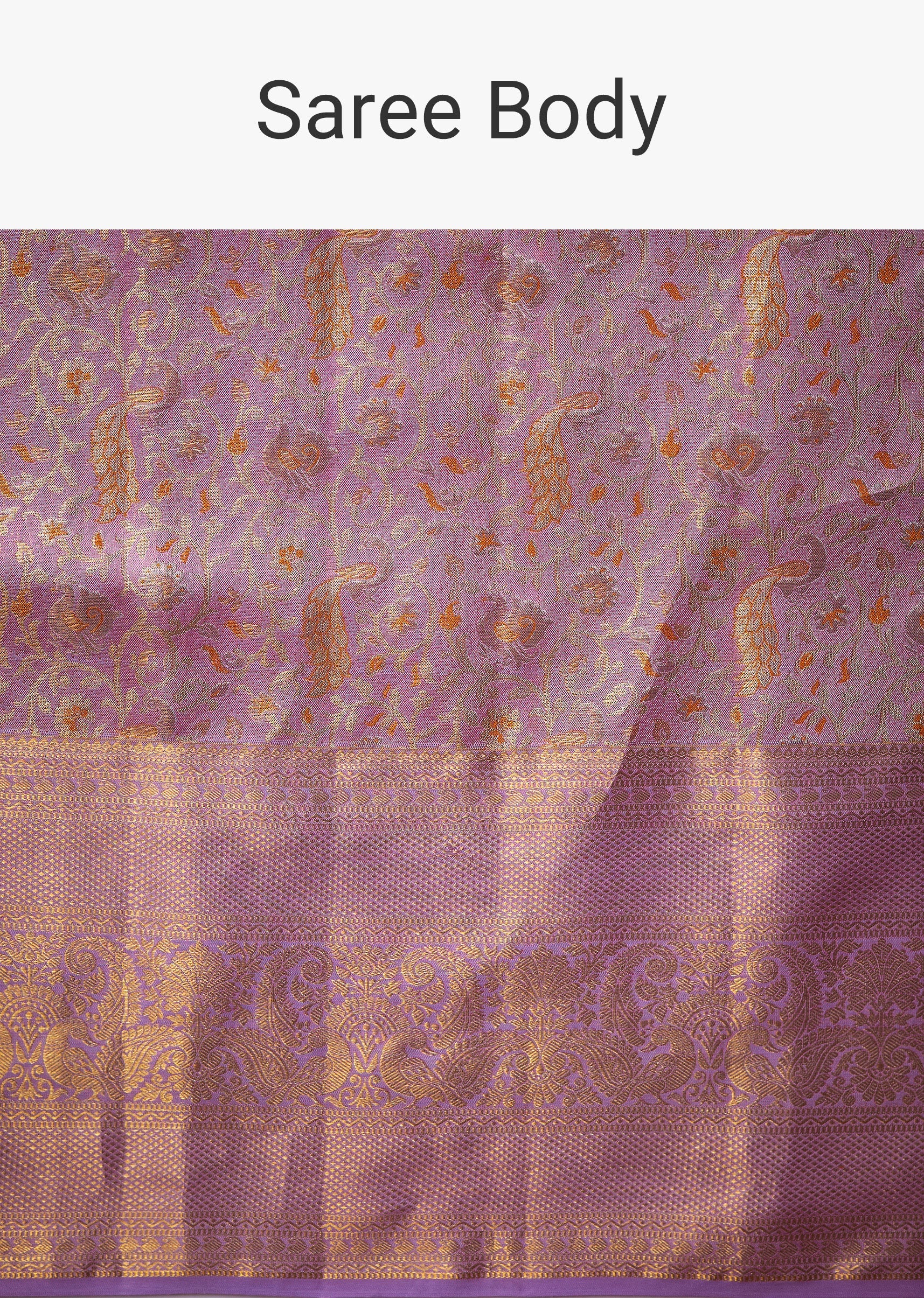 Lavender Banarasi Brocade Saree with Unstitched Blouse - Image 9