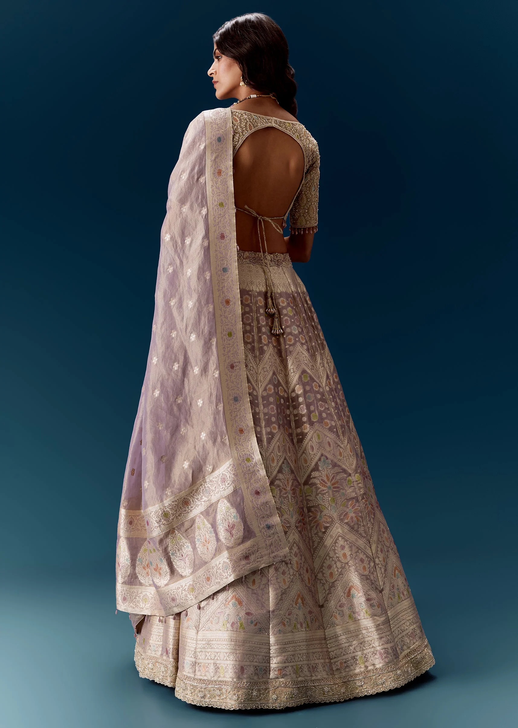 Lavender Banarasi Embroidered Bridal Lehenga With Dupatta - Image 2