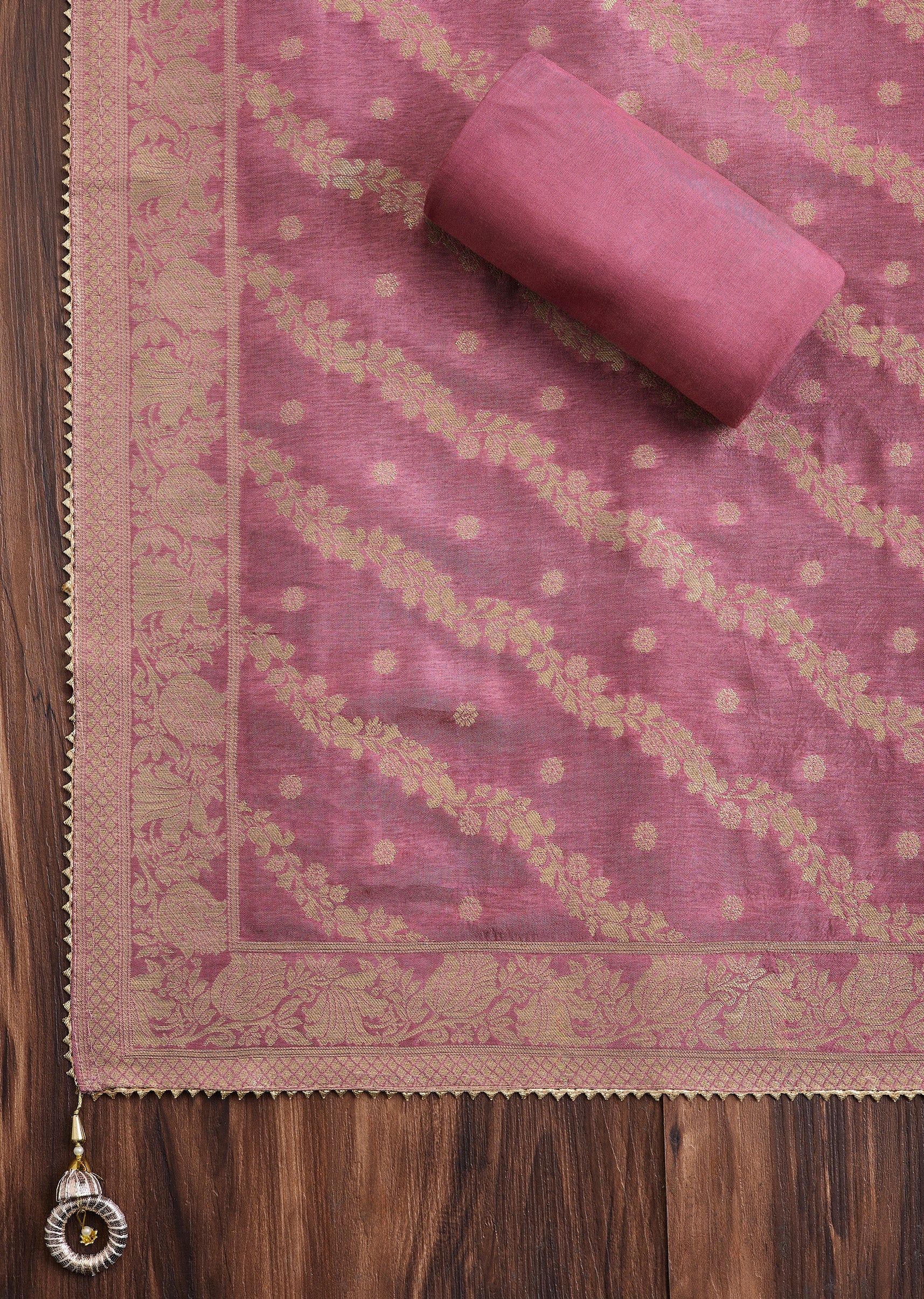 Lavender Chanderi Unstitched Suit - Image 3