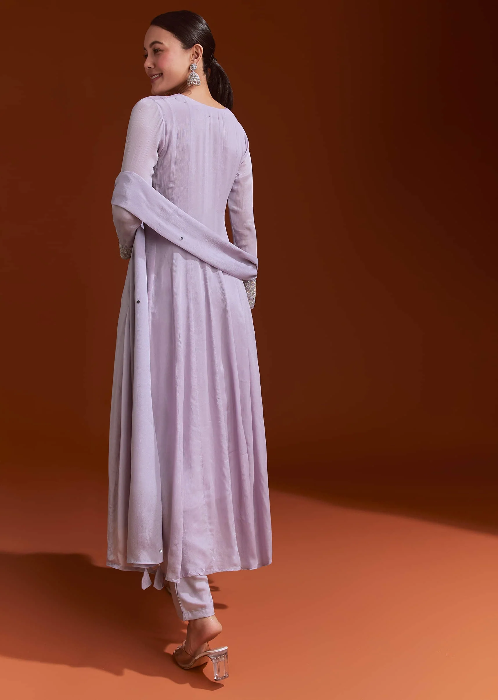 Lavender Chinon Anarkali Suit With Beads And Stone Work - Image 5