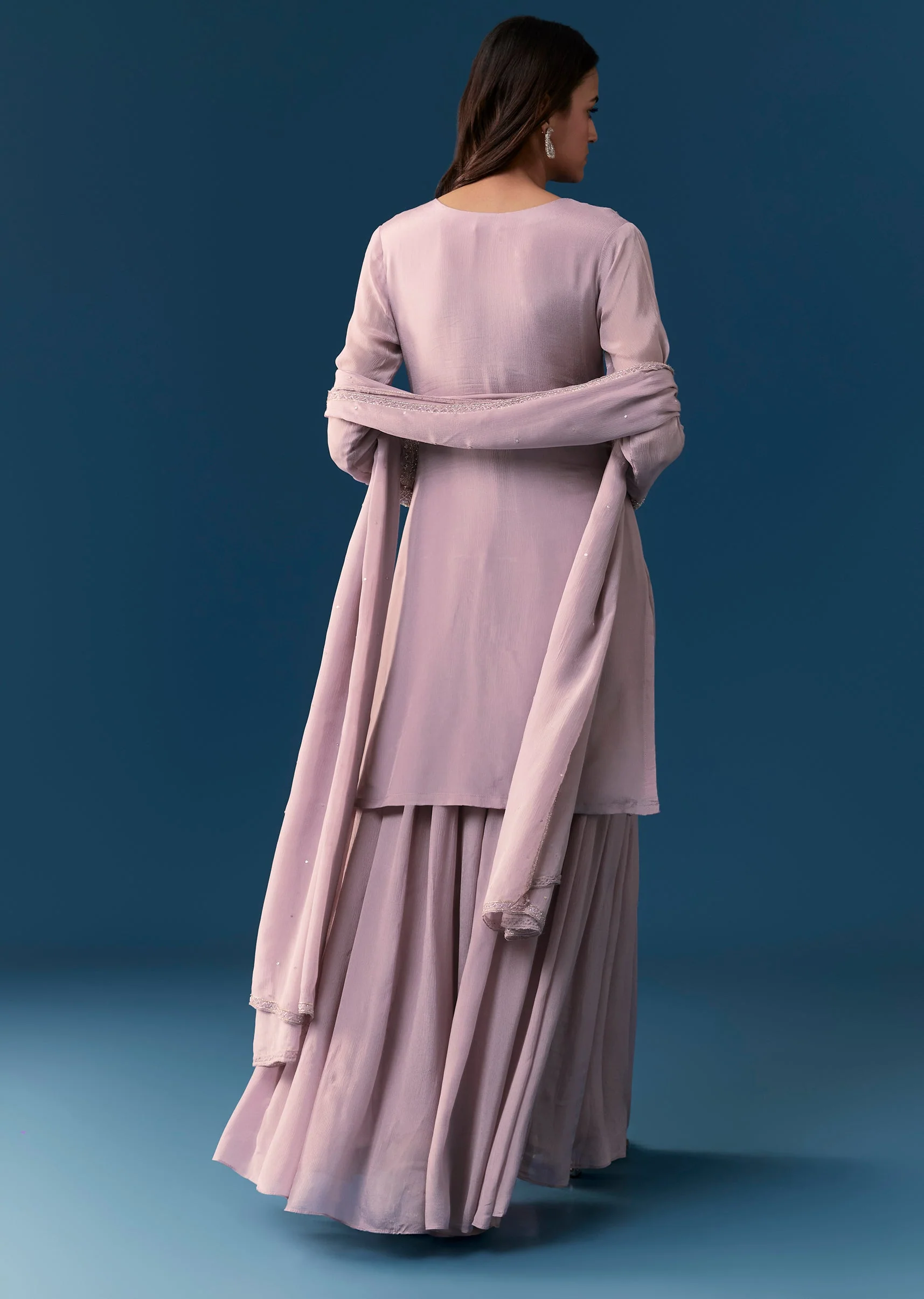 Lavender Chinon Palazzo Set With Sequins And Stone Work. - Image 5