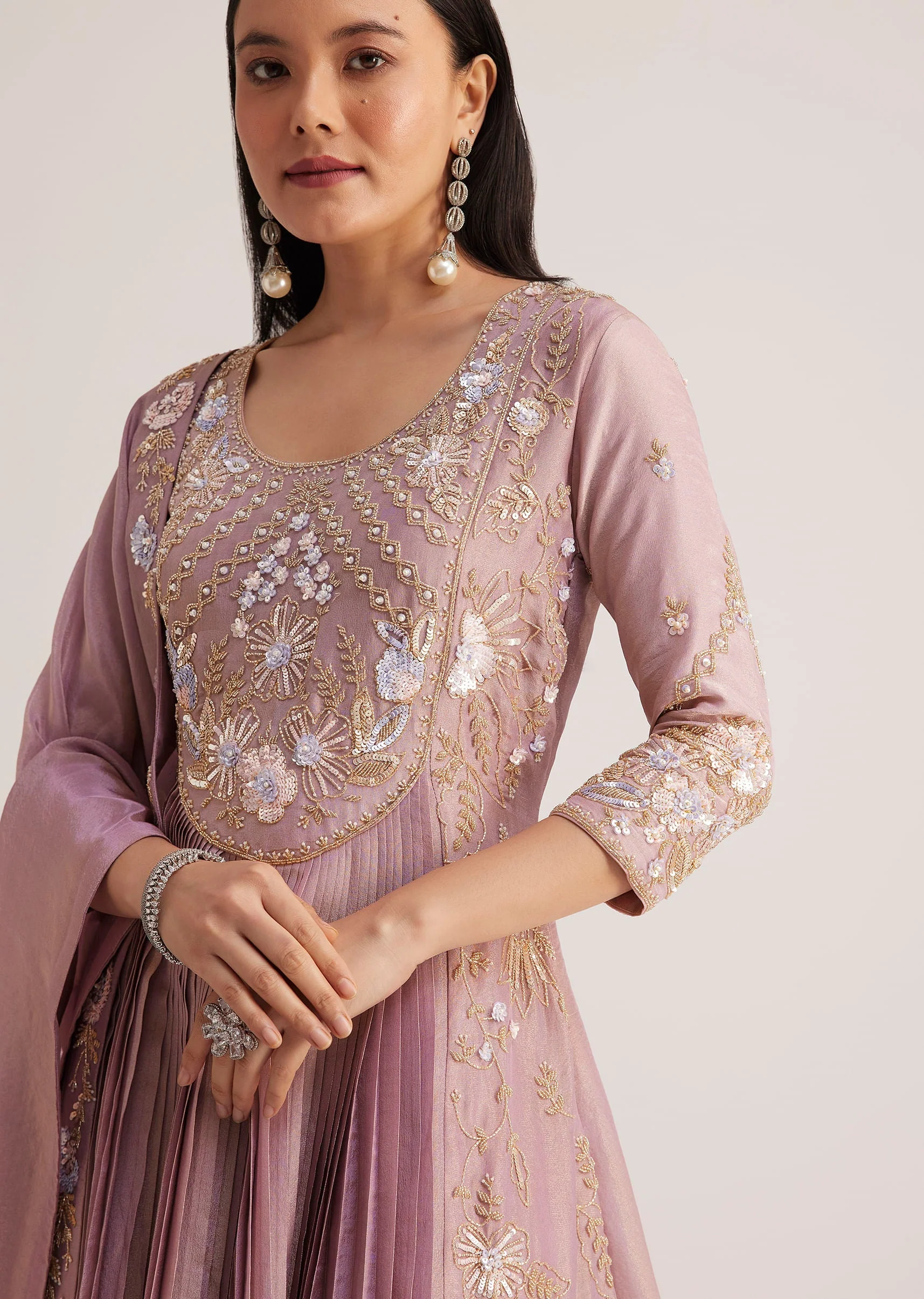 Lavender Embroidered Anarkali With Dupatta - Image 2