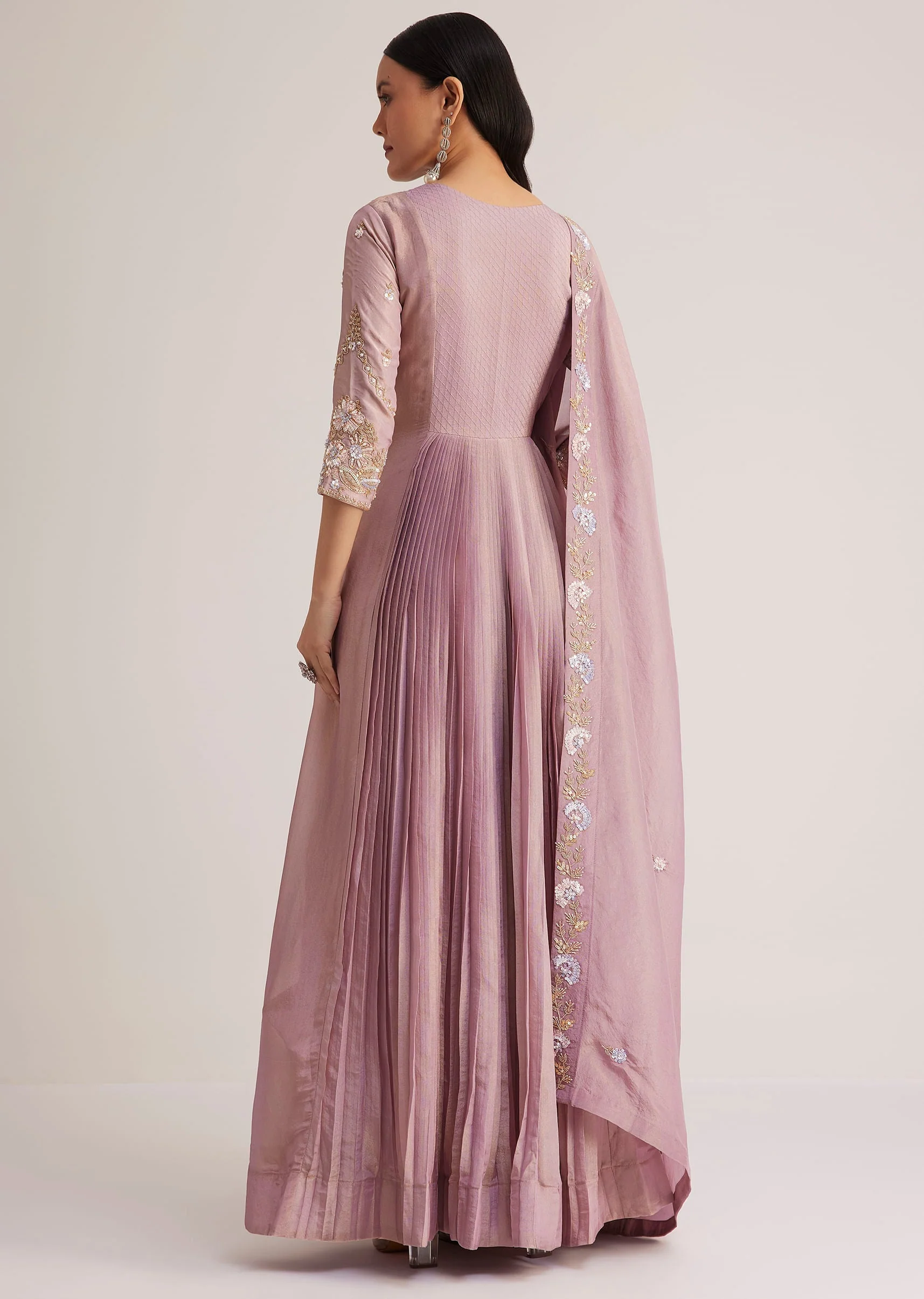 Lavender Embroidered Anarkali With Dupatta - Image 5