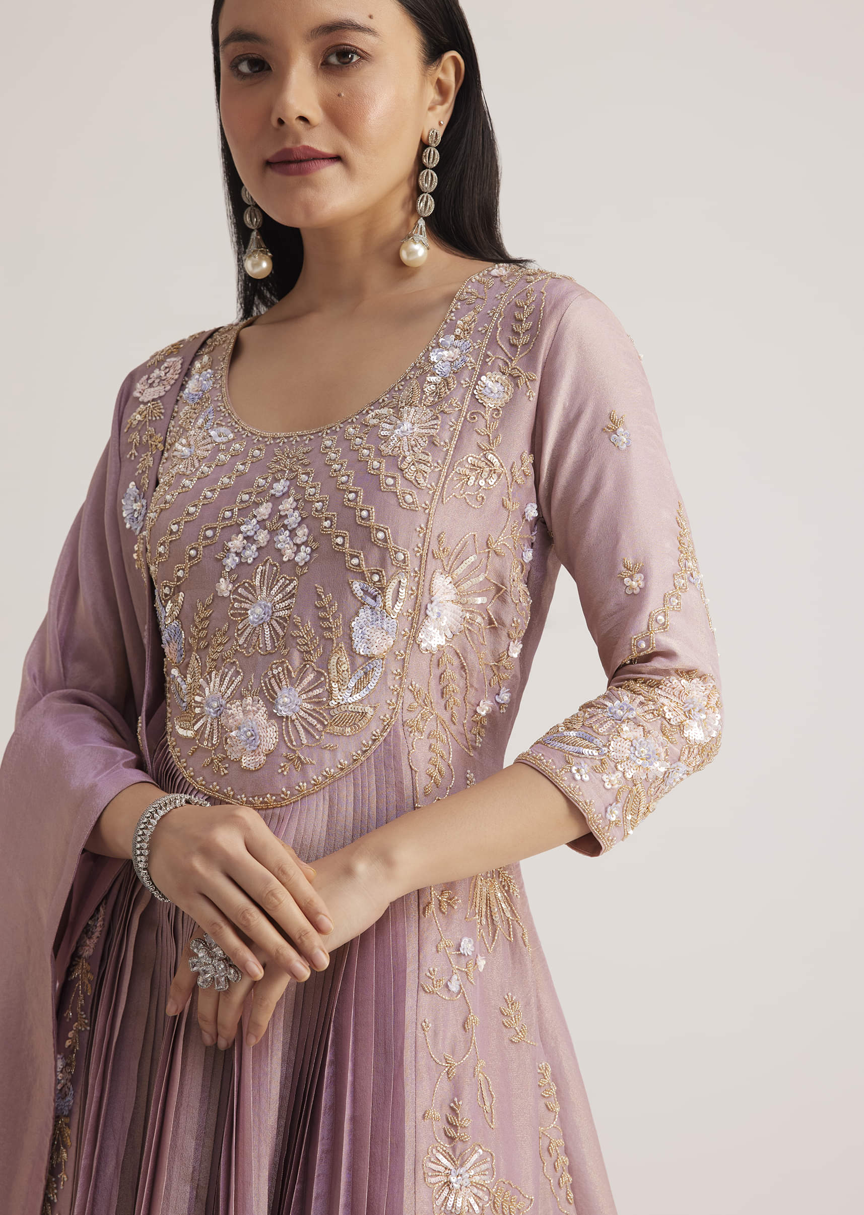 Lavender Embroidered Anarkali With Dupatta - Image 6