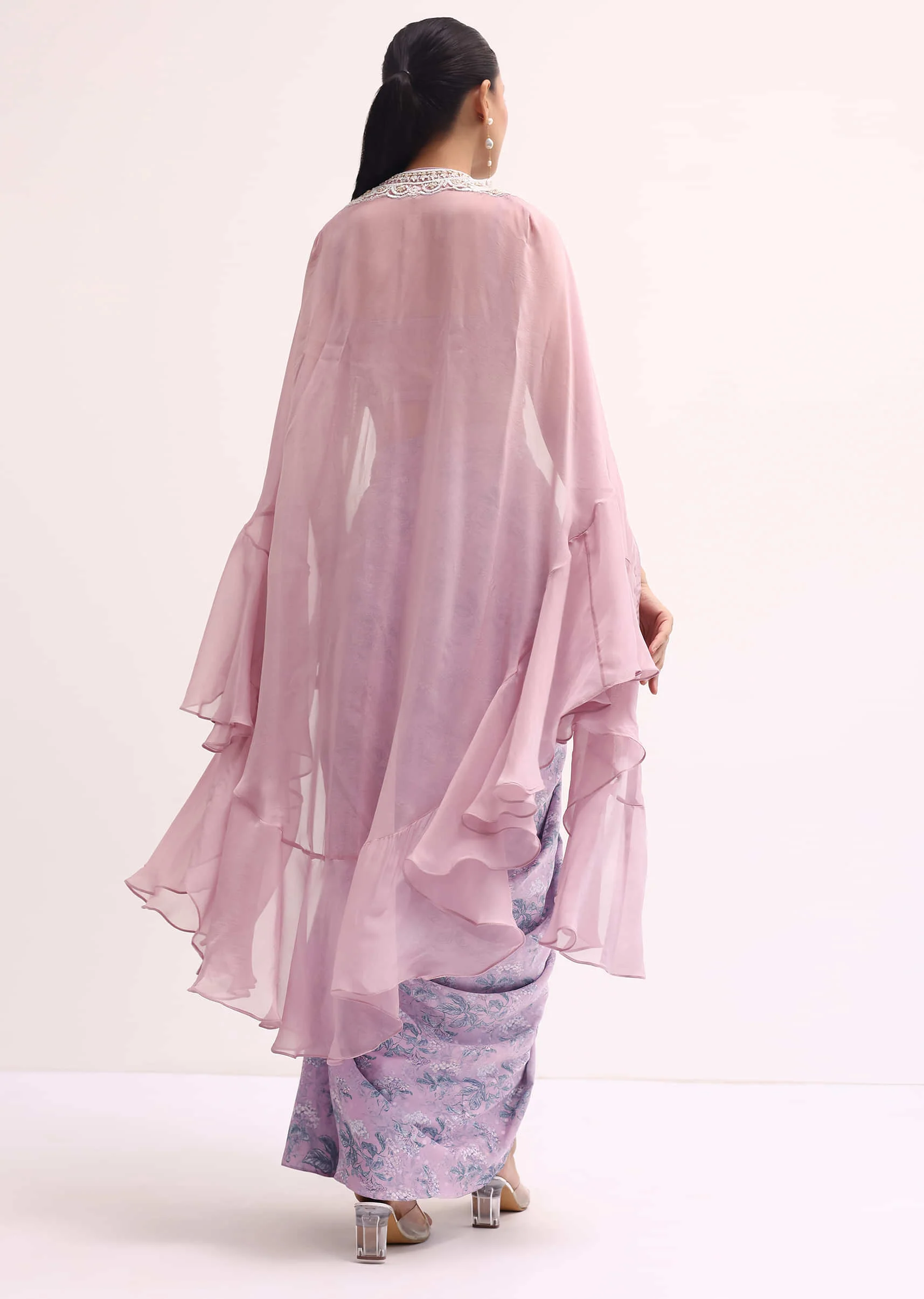 Lavender Embroidered Crop Top And Skirt Set - Image 3