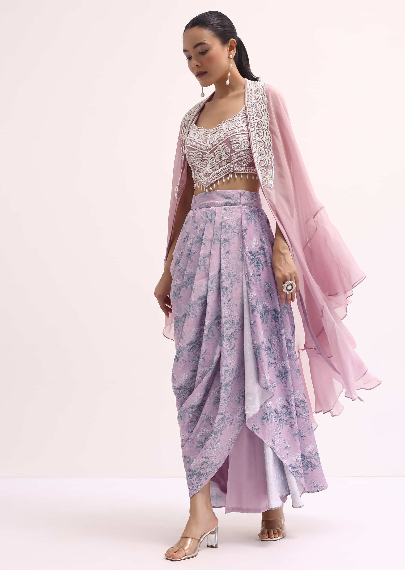 Lavender Embroidered Crop Top And Skirt Set - Image 6