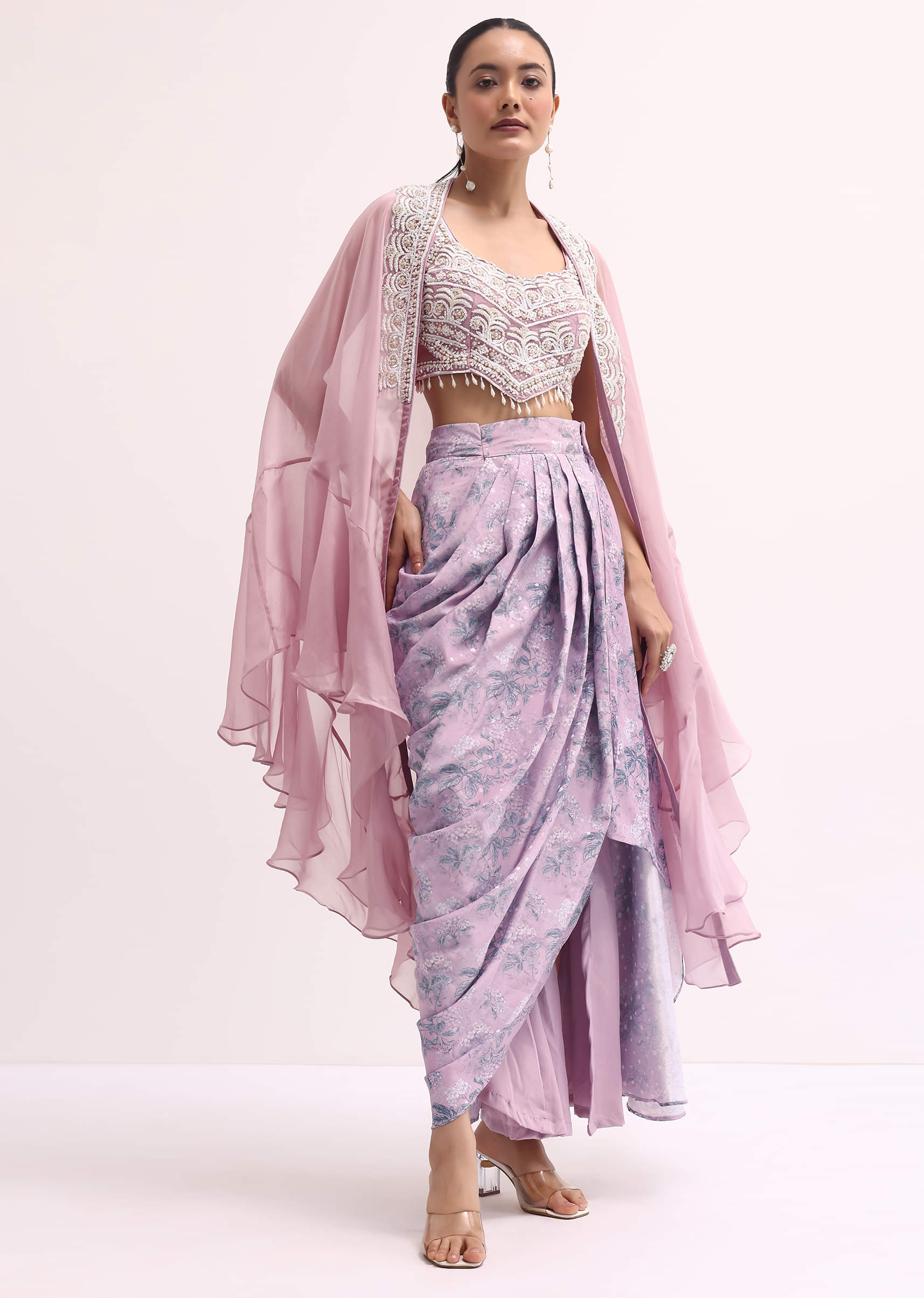 Lavender Embroidered Crop Top And Skirt Set - Image 9
