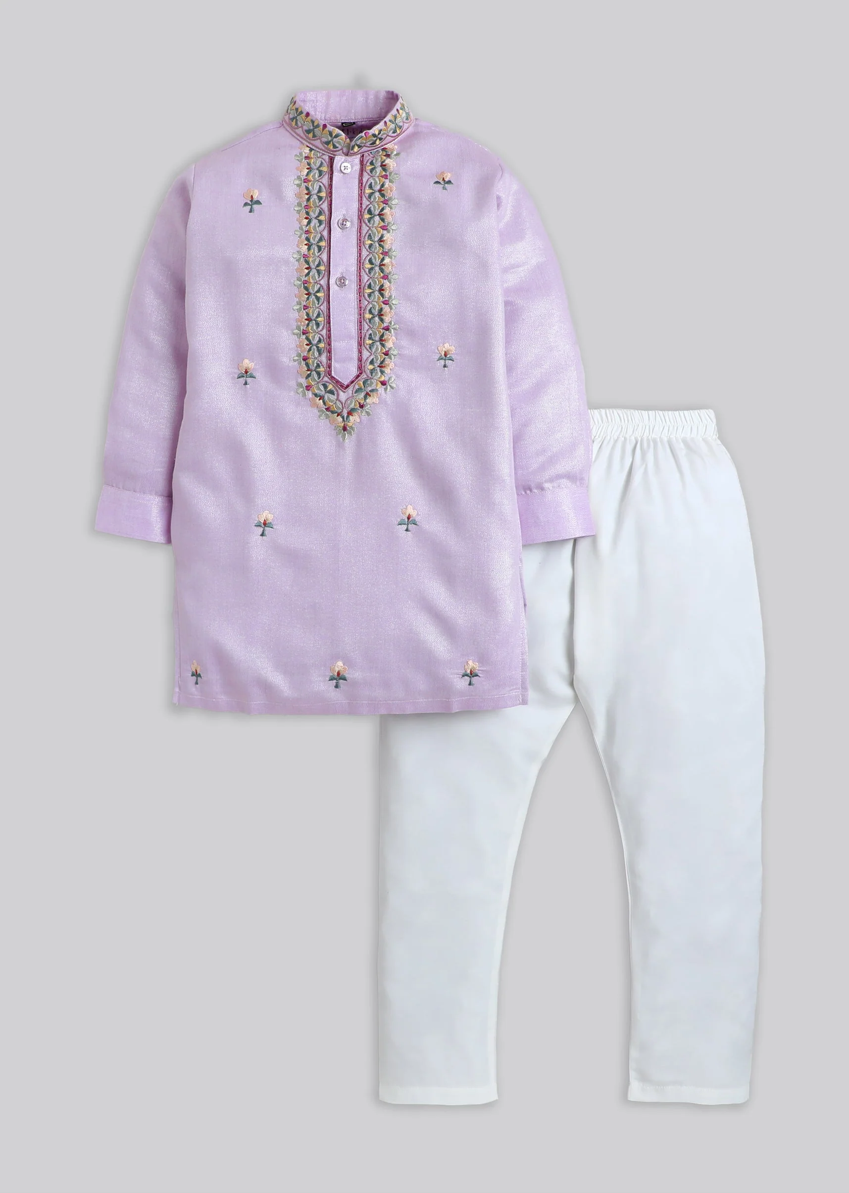 Lavender Embroidered Kurta Set For Boys