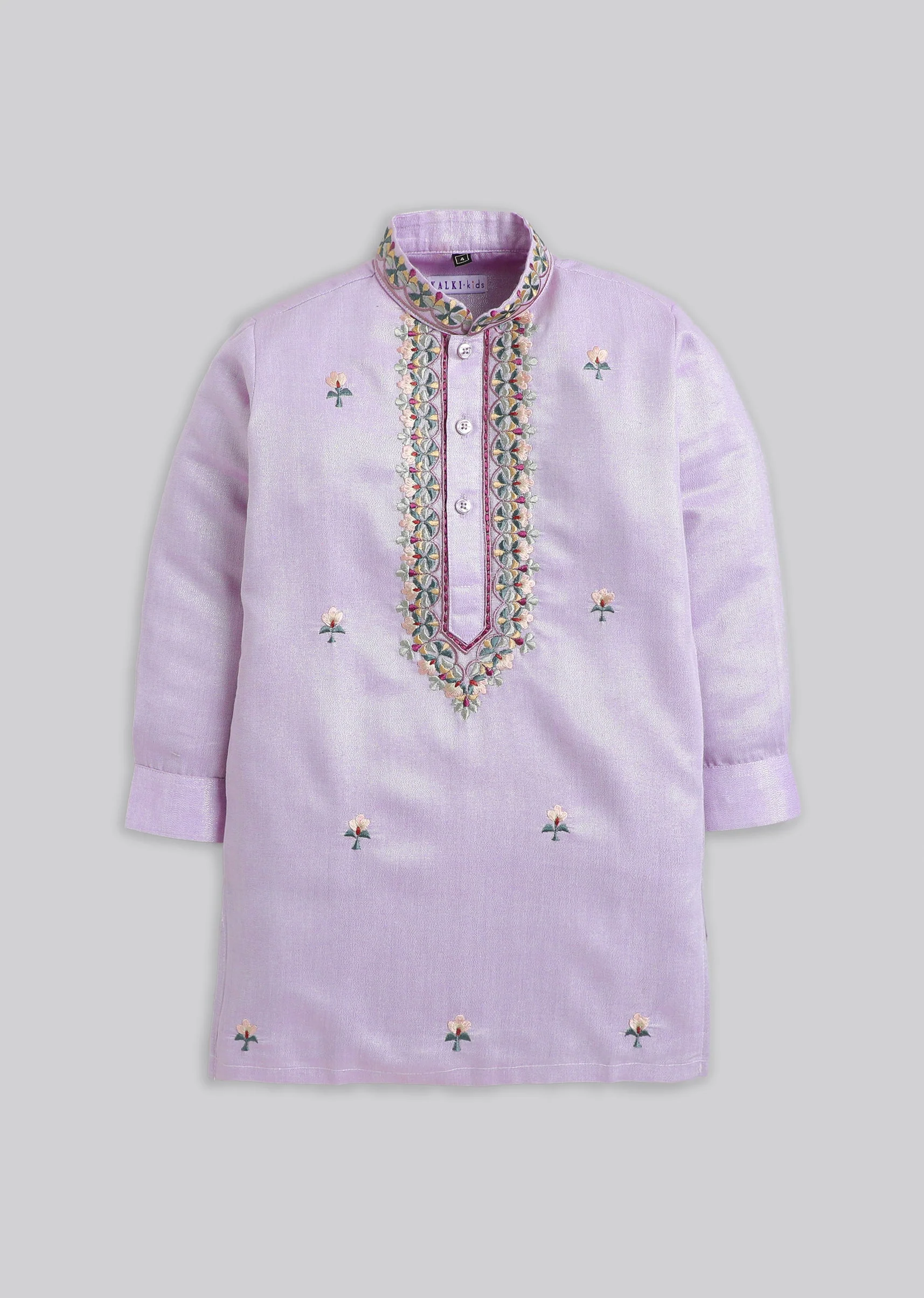Lavender Embroidered Kurta Set For Boys - Image 2