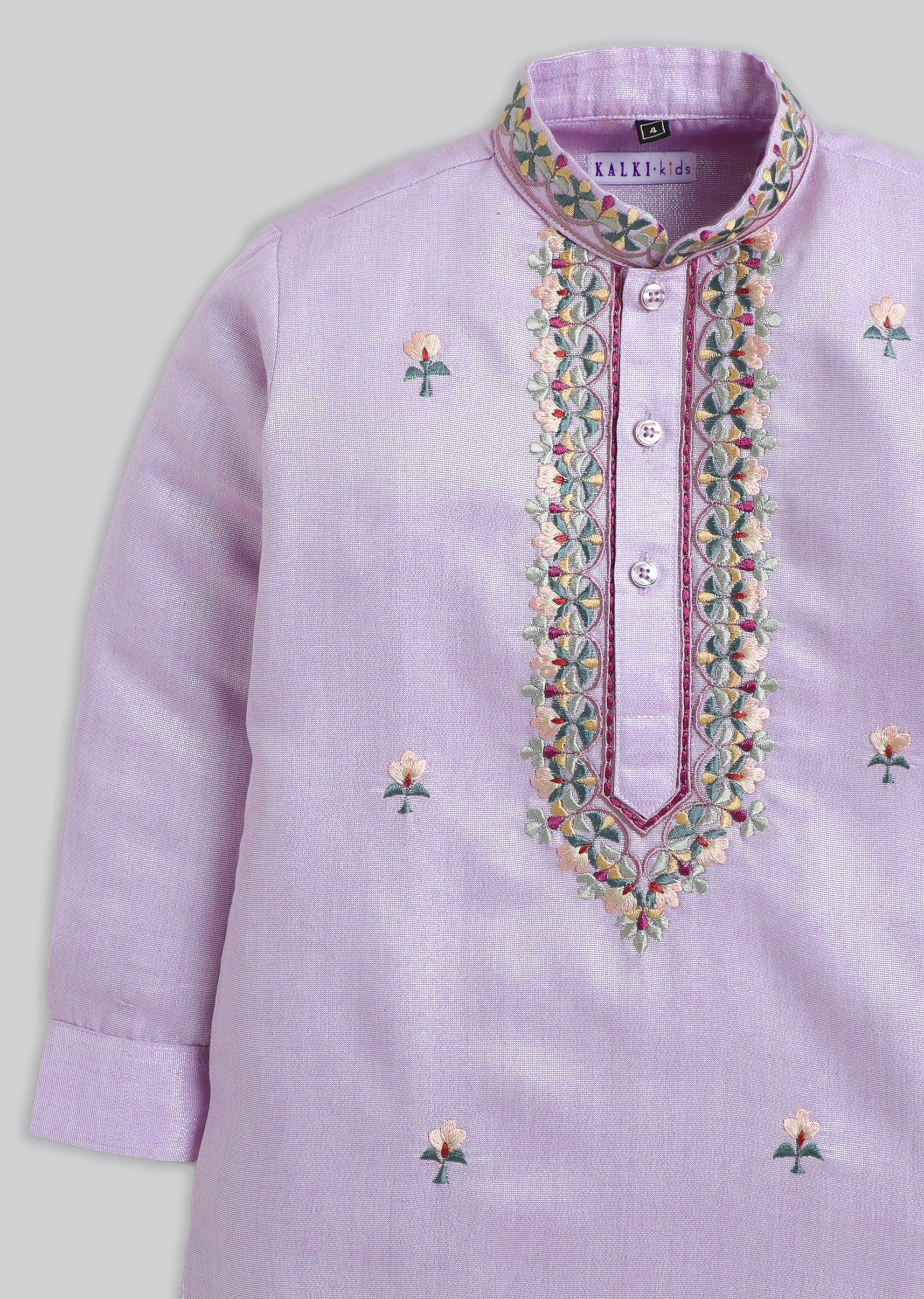 Lavender Embroidered Kurta Set For Boys - Image 5