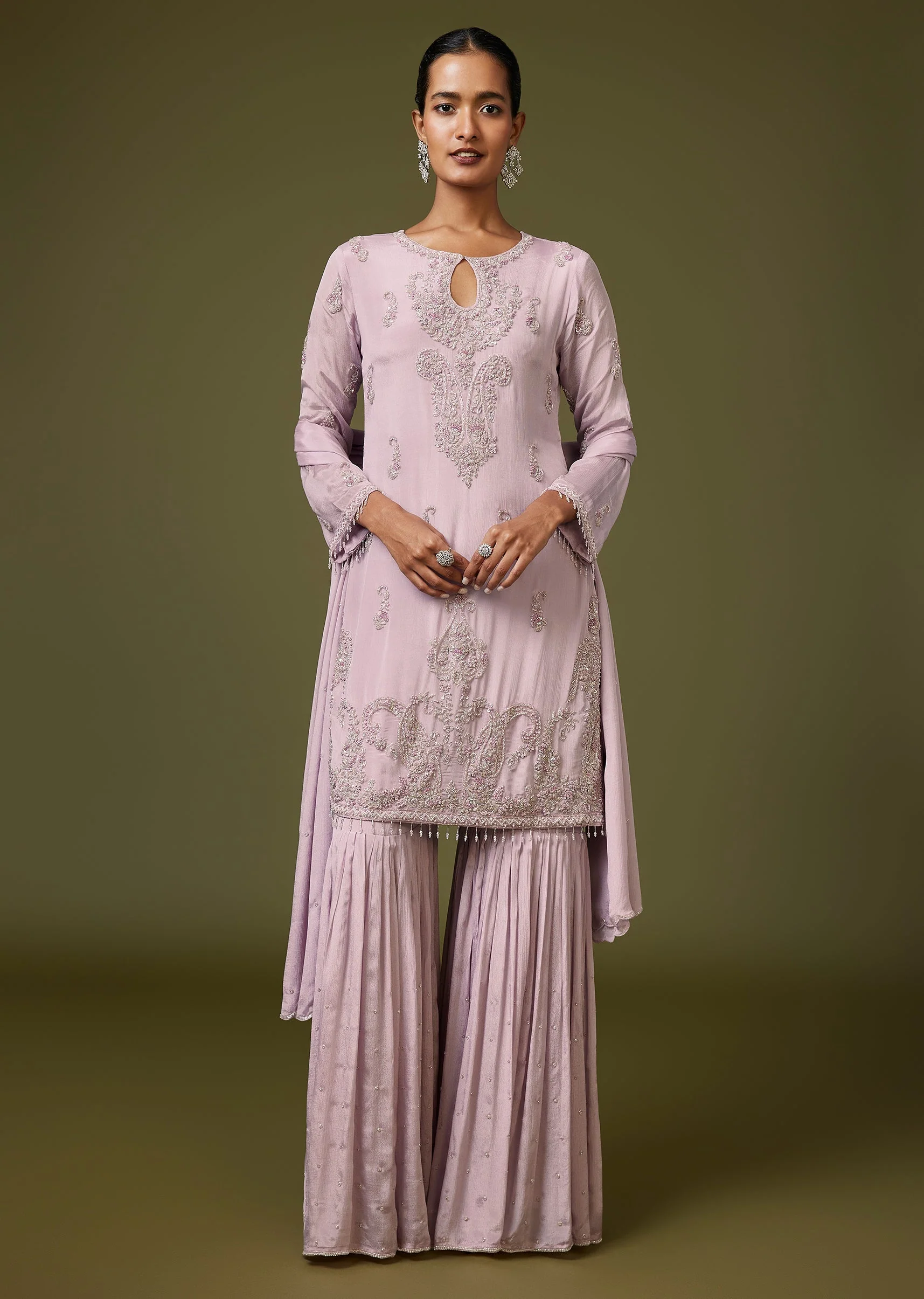 Lavender French Knot Sharara Suit With Bead Detailing - Image 3