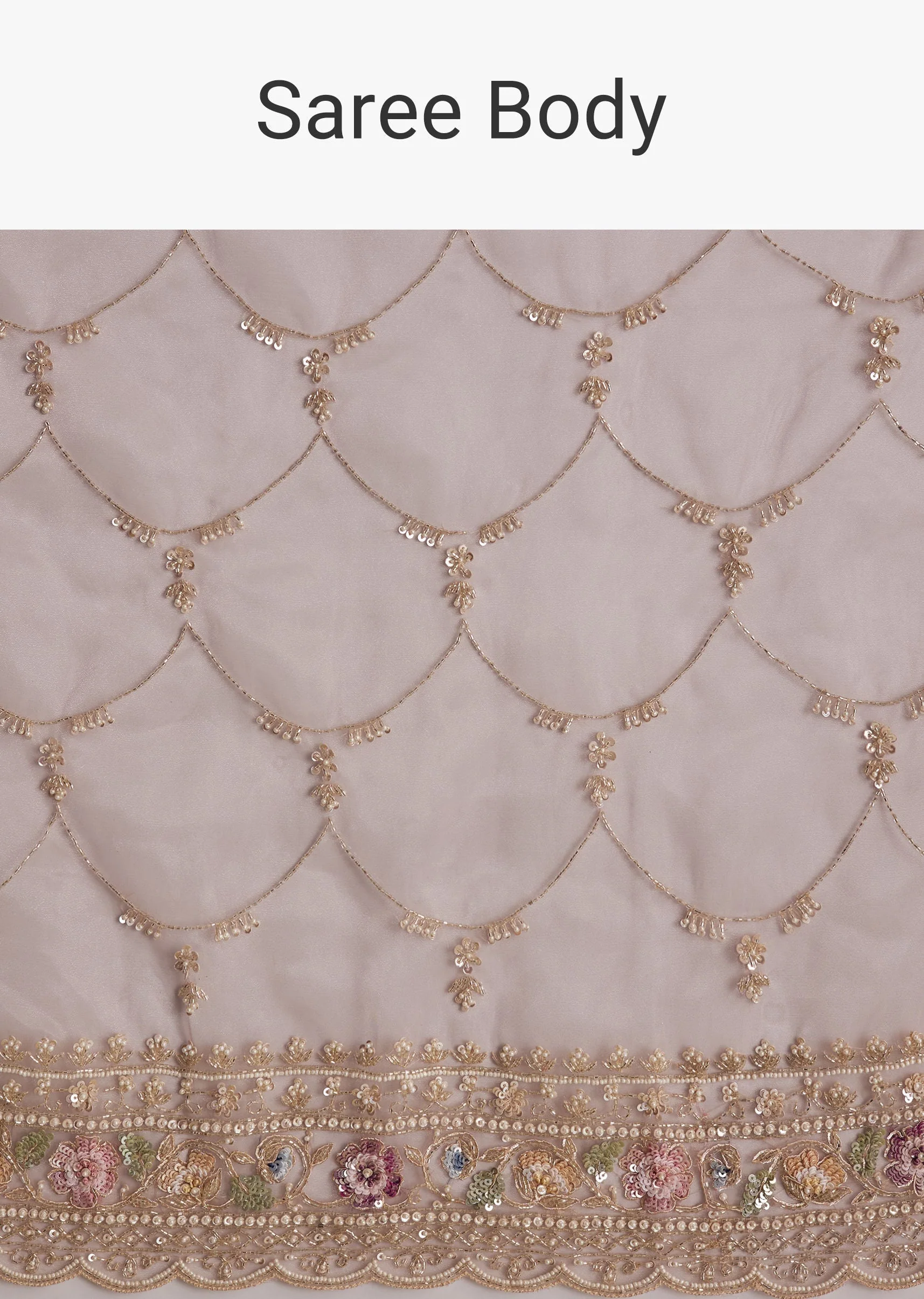 Lavender Glass Tissue Saree With Multicolor Sequins And Heavy Jaal - Image 9