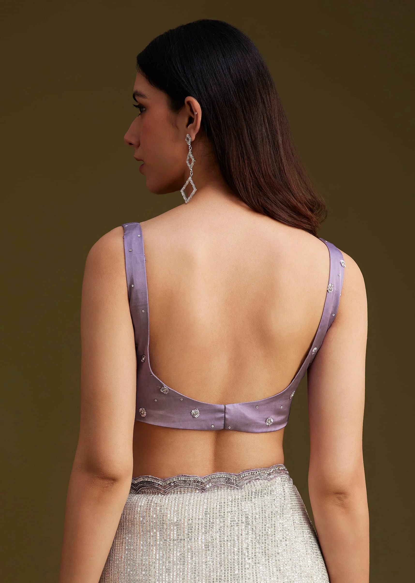Lavender Ombre Sequins Saree With Scallop Embroidery Border - Image 8