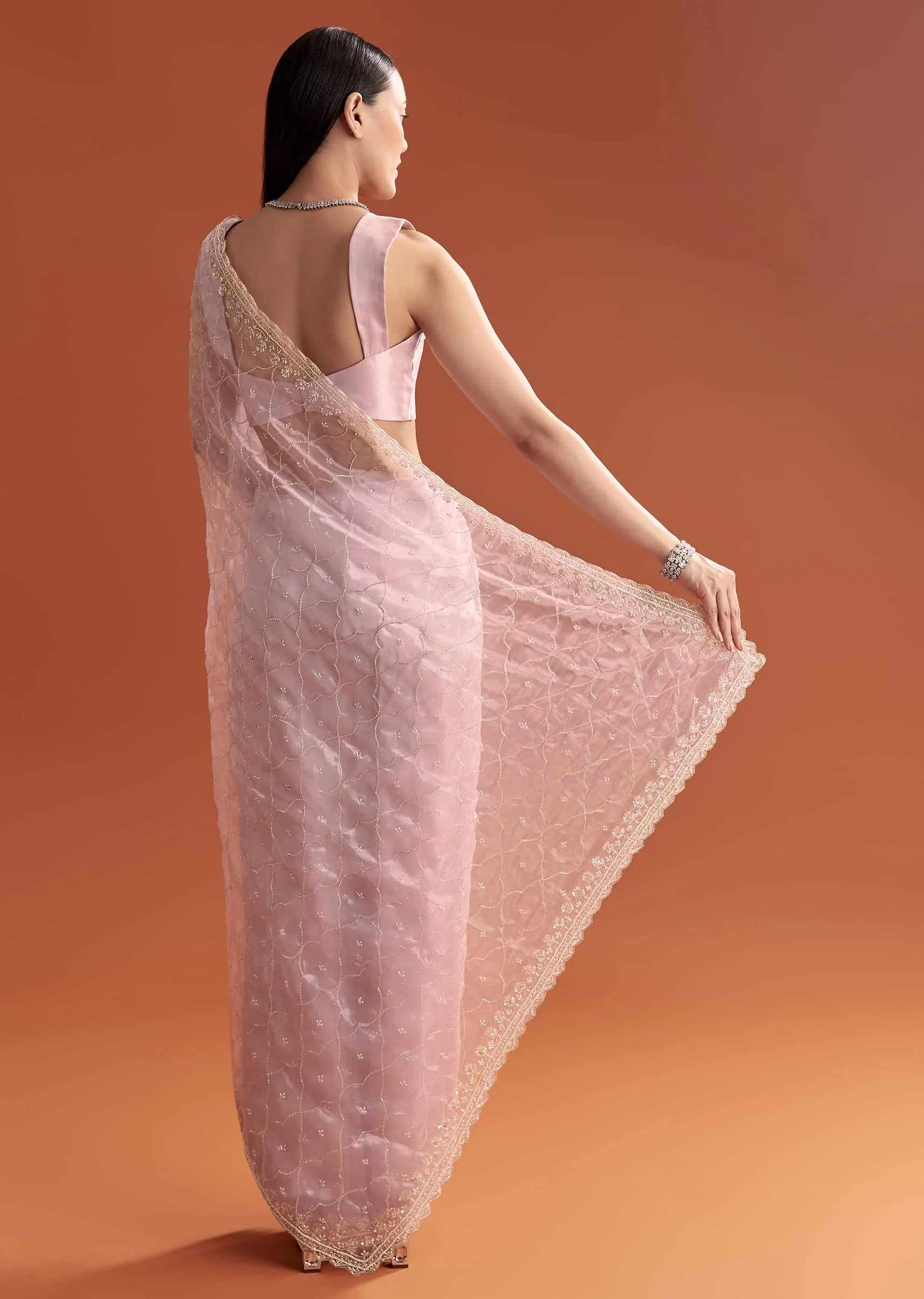 Lavender Organza Embroidered Saree With Jaal And Butti Work - Image 2