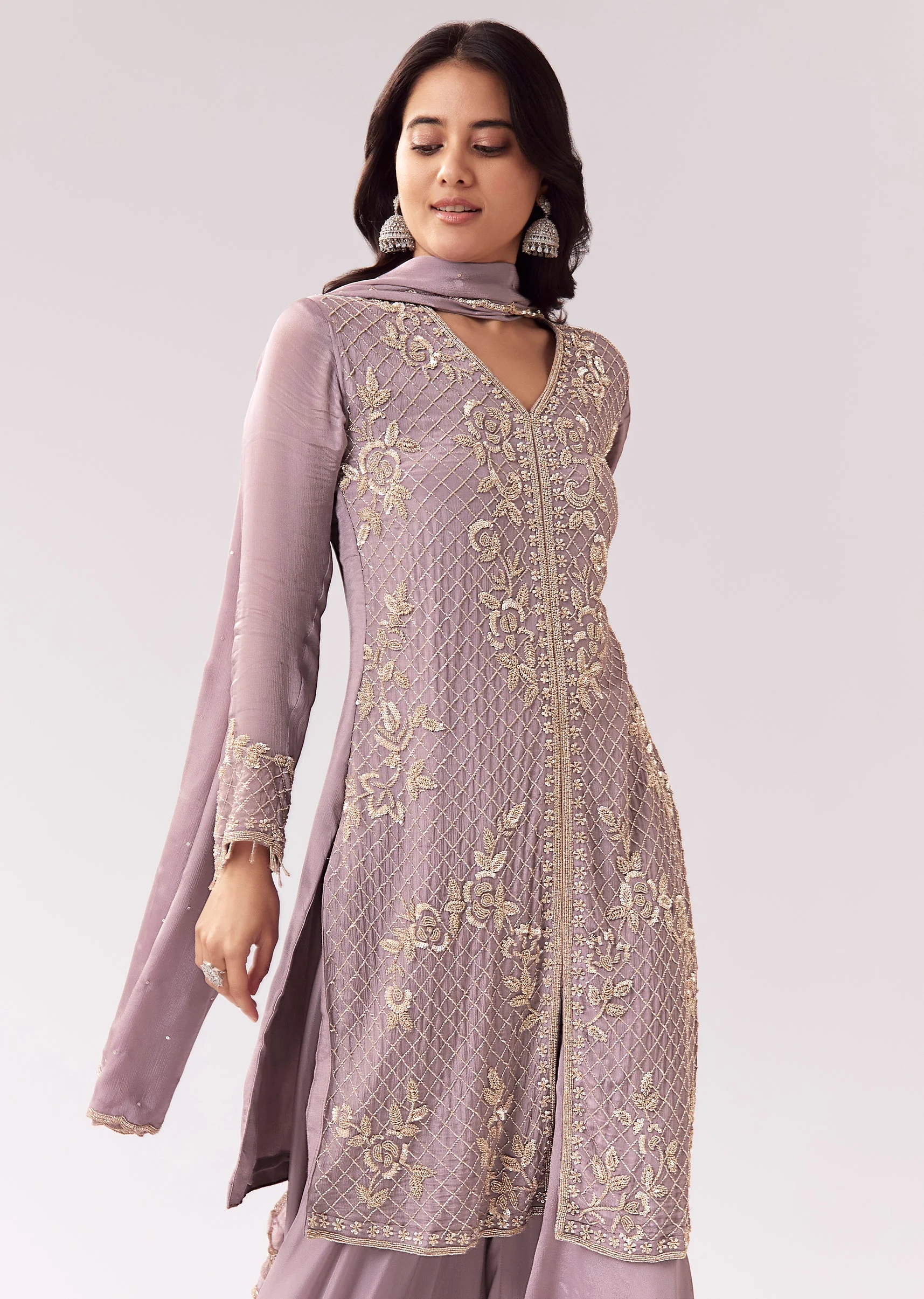 Lavender Palazzo Suit With Festive Embellishment - Image 4