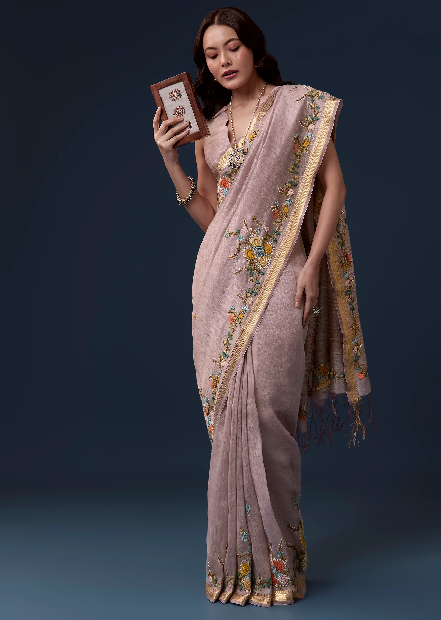 Lavender & Purple Duo — Saree For Her And Kurta Set For Him - Image 3