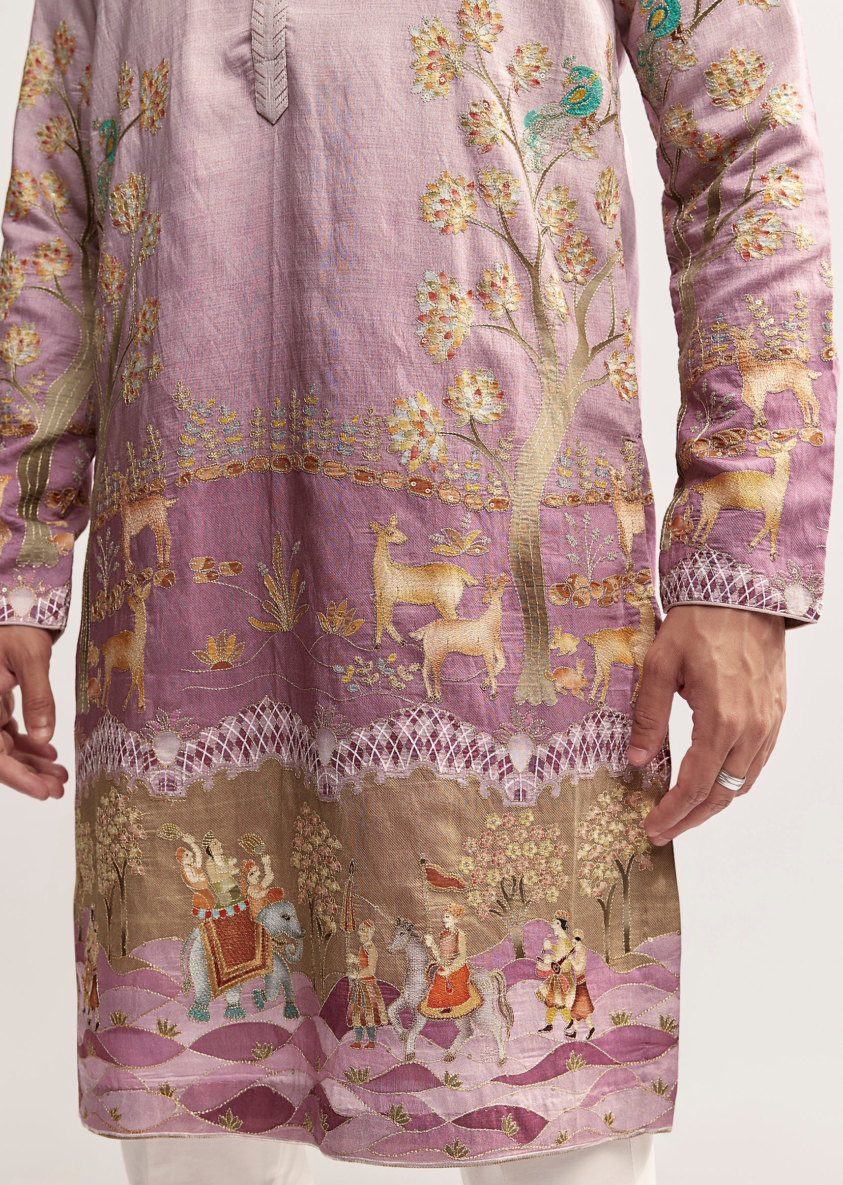Lavender & Purple Duo — Saree For Her And Kurta Set For Him - Image 9