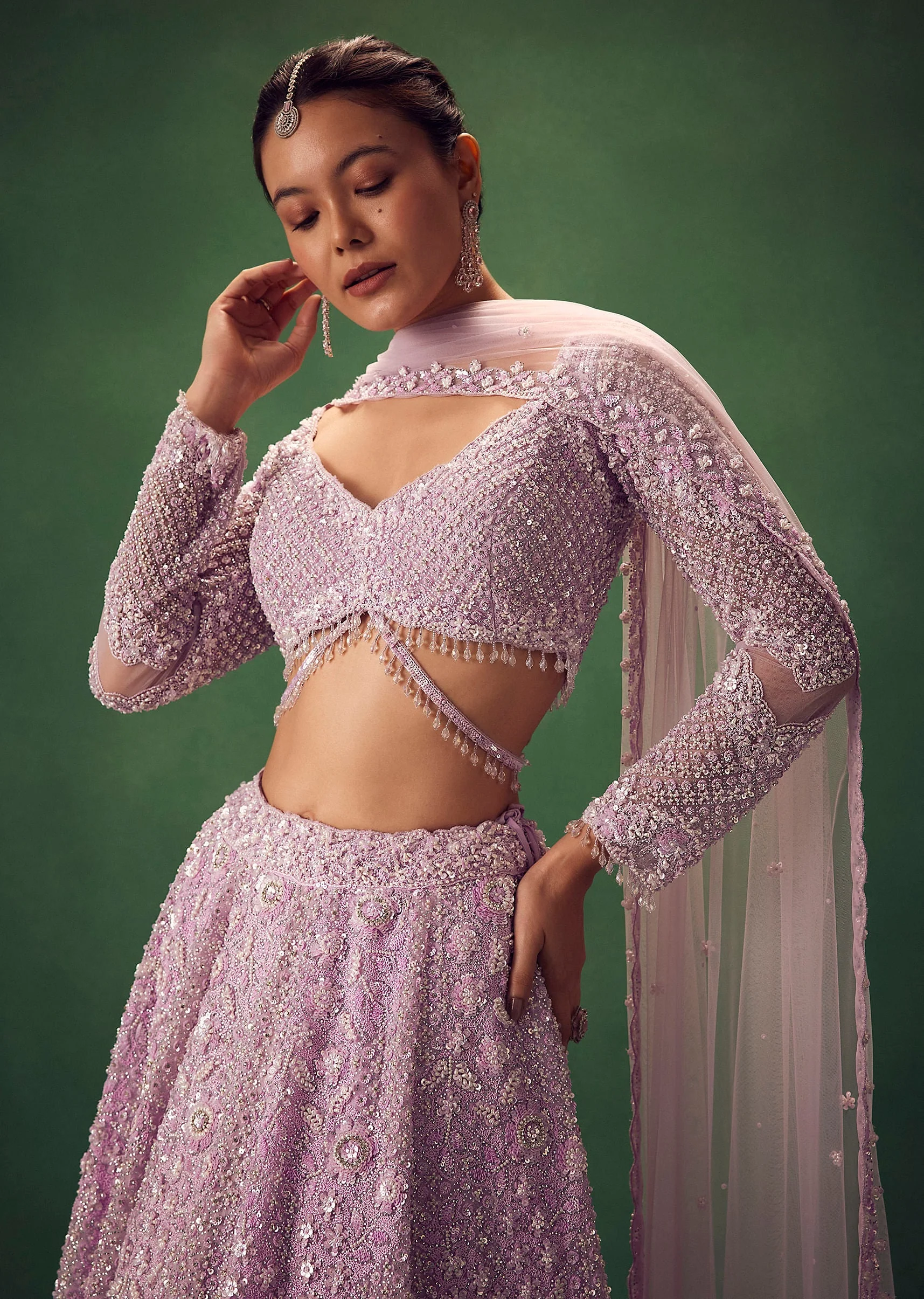 Lavender Sequin Work Lehenga Set - Image 3