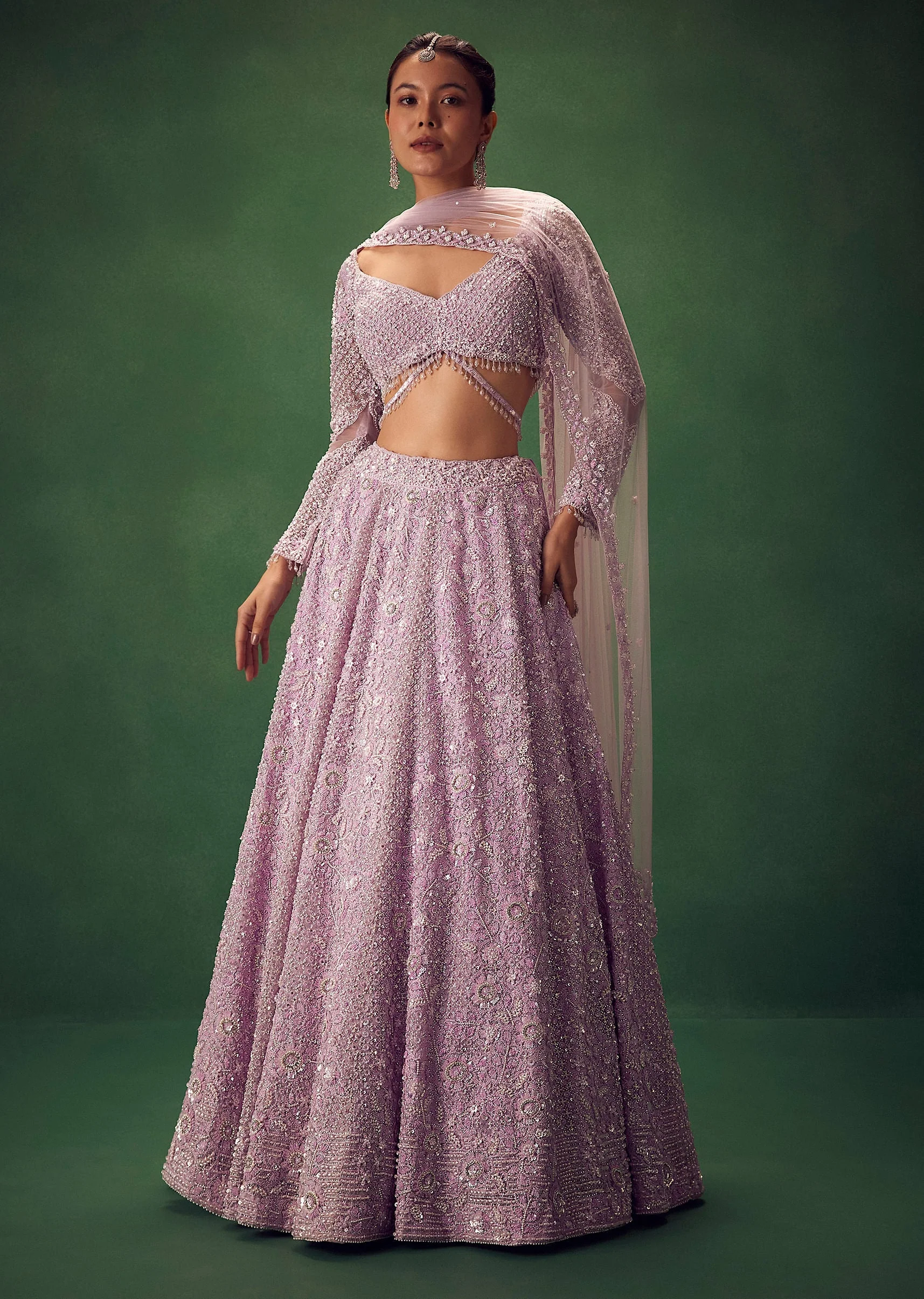 Lavender Sequin Work Lehenga Set - Image 4