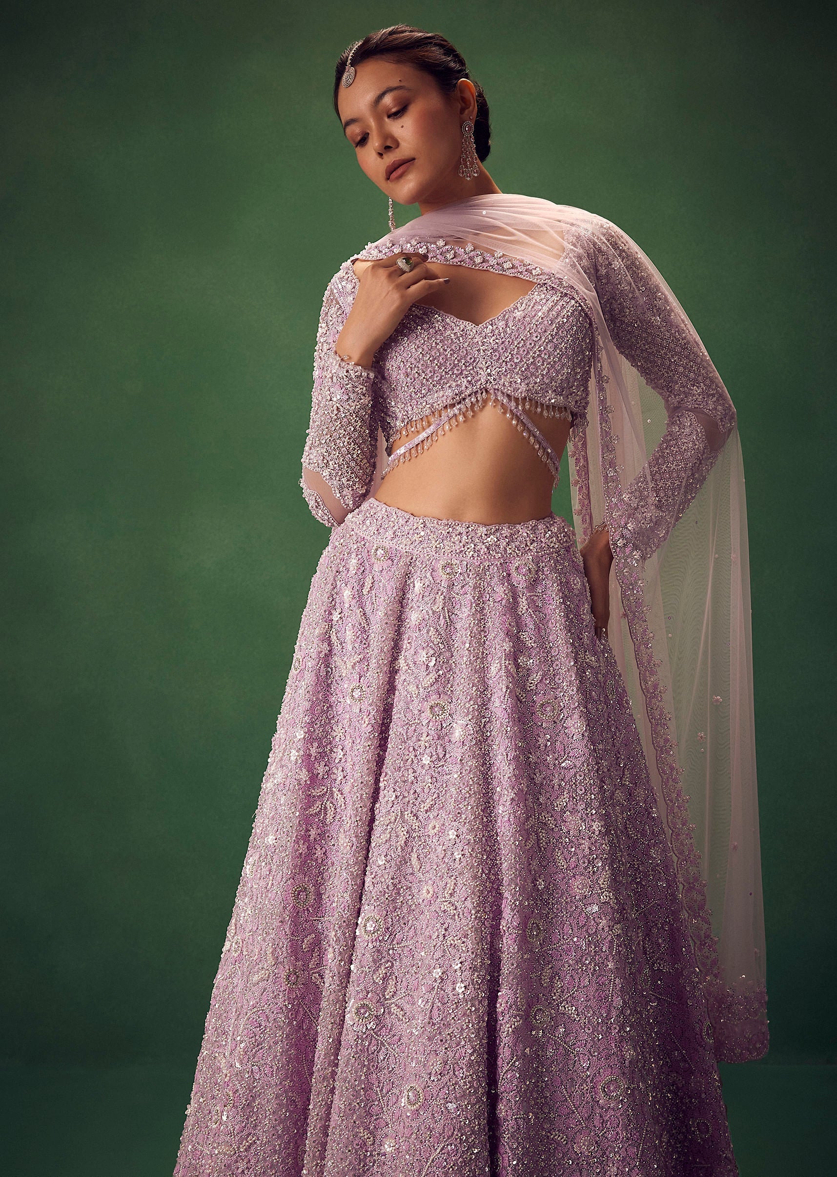 Lavender Sequin Work Lehenga Set - Image 5
