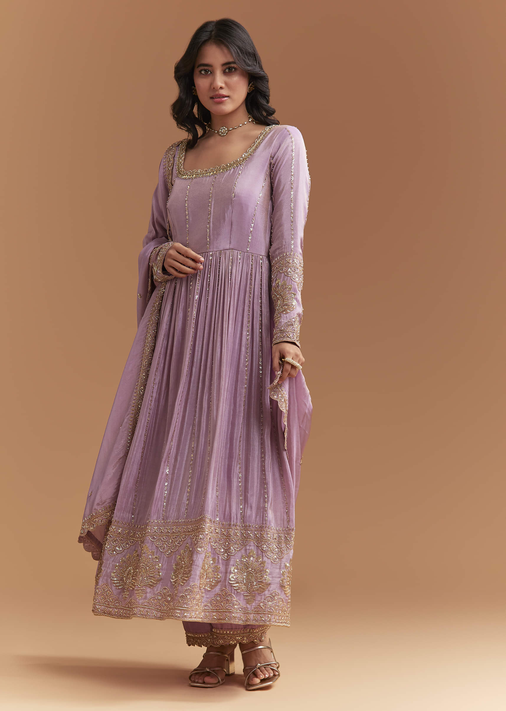 Lavender Tissue Anarkali Suit With Sequins And Beads Work - Image 4