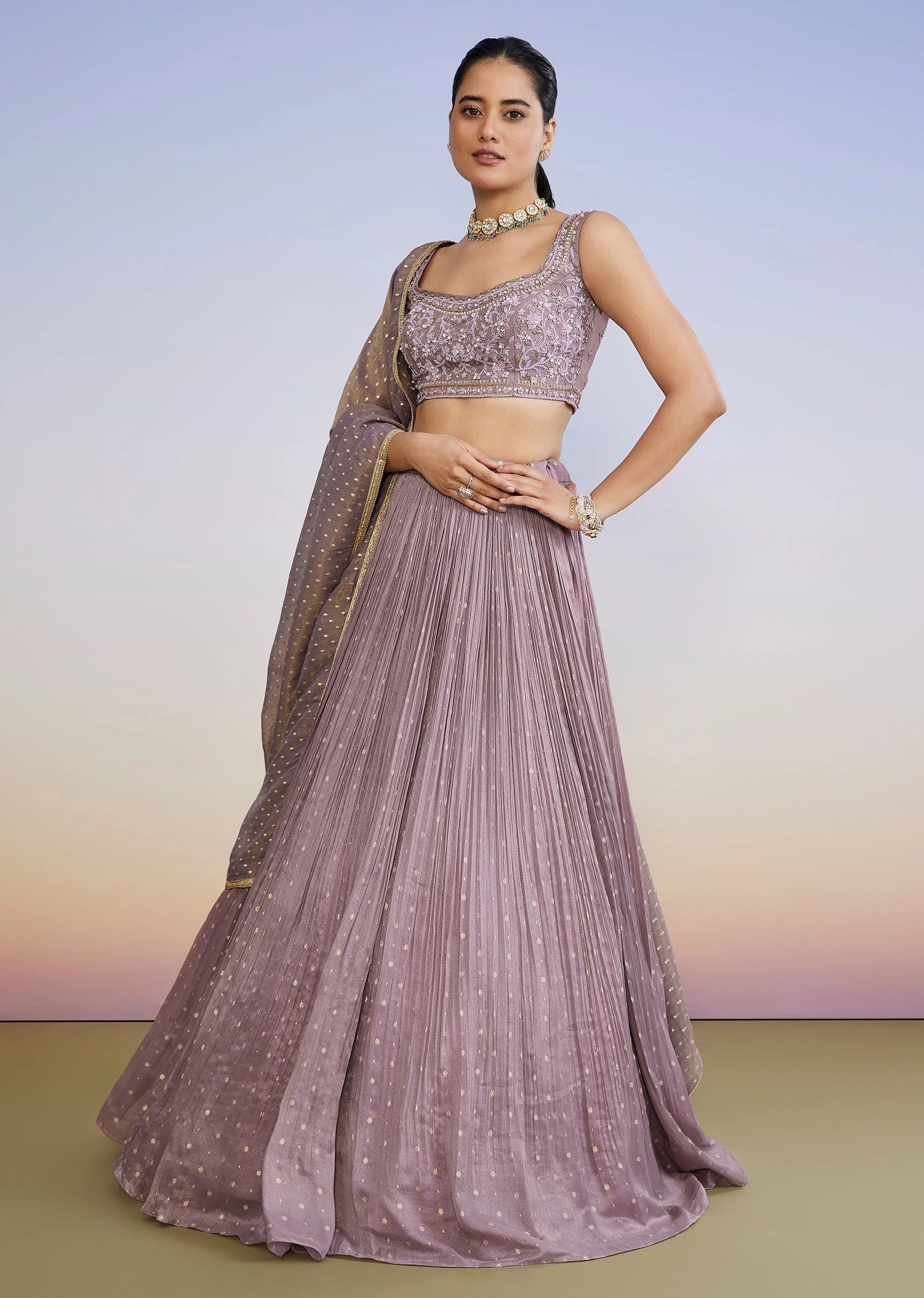 Lavender Tissue Butti Lehenga - Image 4