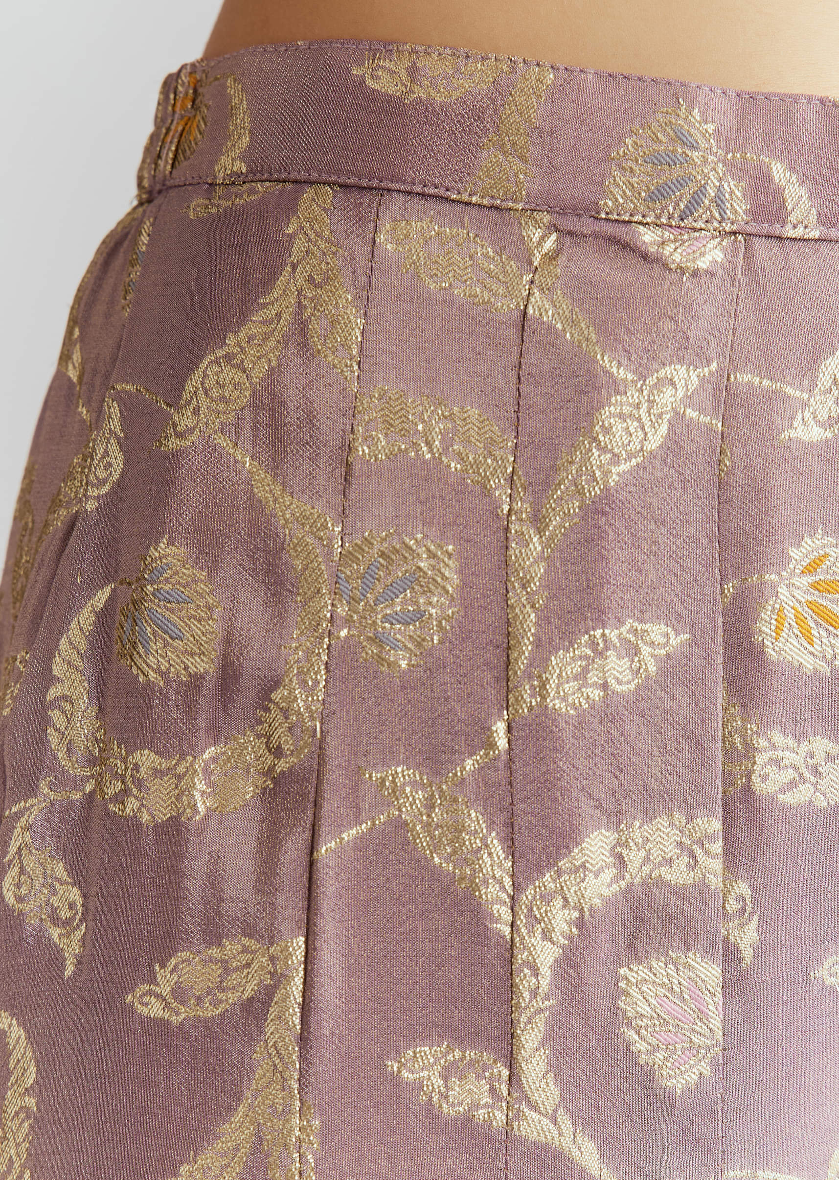 Lavender Tissue Crop Top And Palazzo Pant Set With Embroidery - Image 6