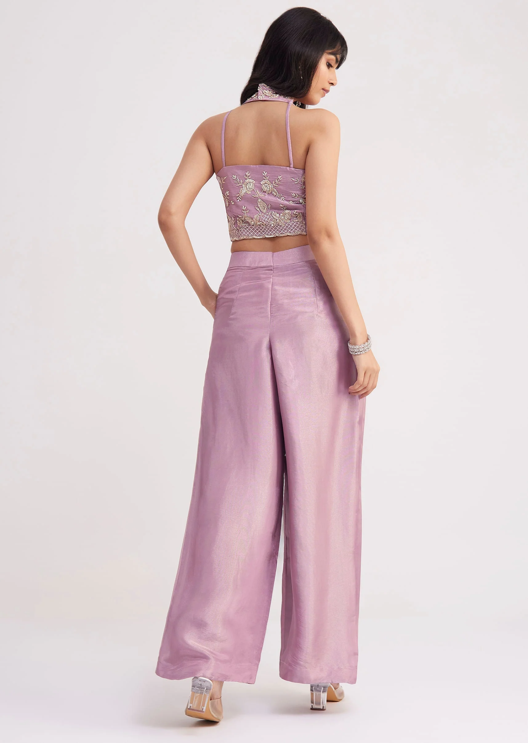 Lavender Tissue Crop Top And Palazzo Set - Image 5