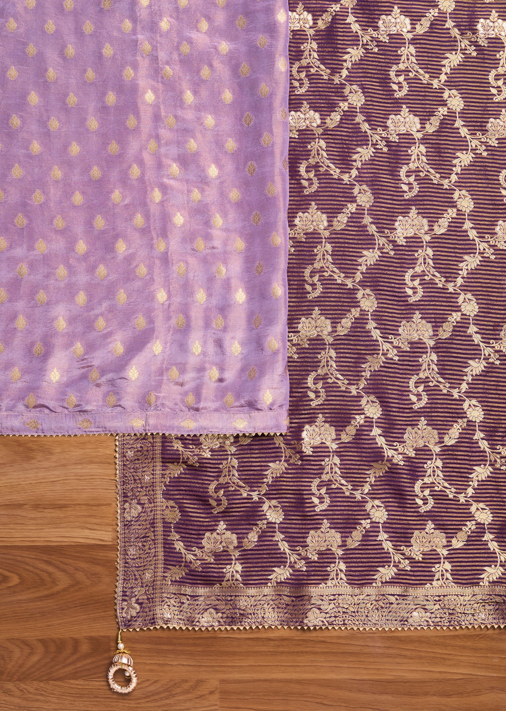 Lavender Tissue Embroidered Unstitched Suit Set - Image 3