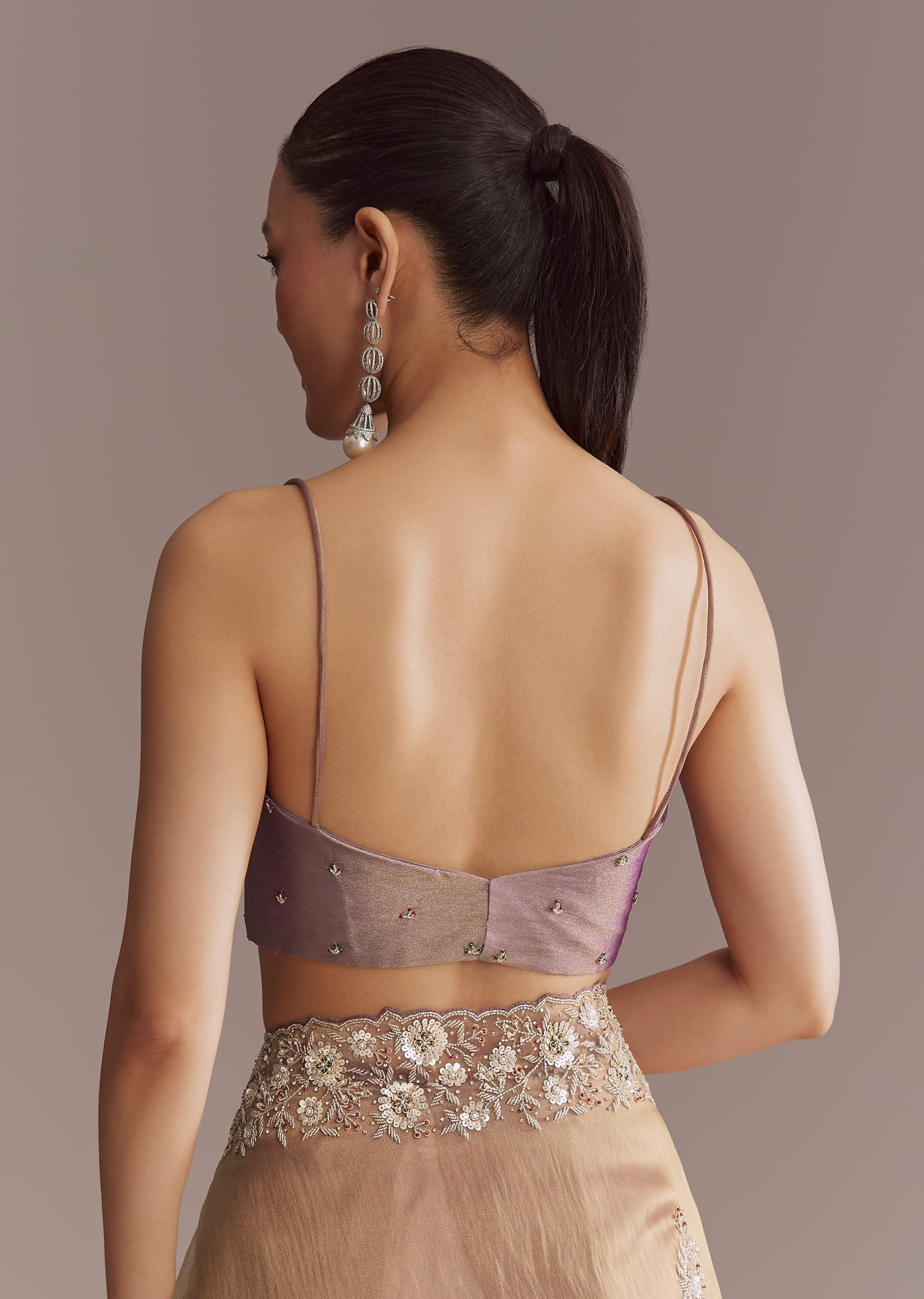 Lavender Tissue Saree With Heavy Floral Embroidery - Image 7