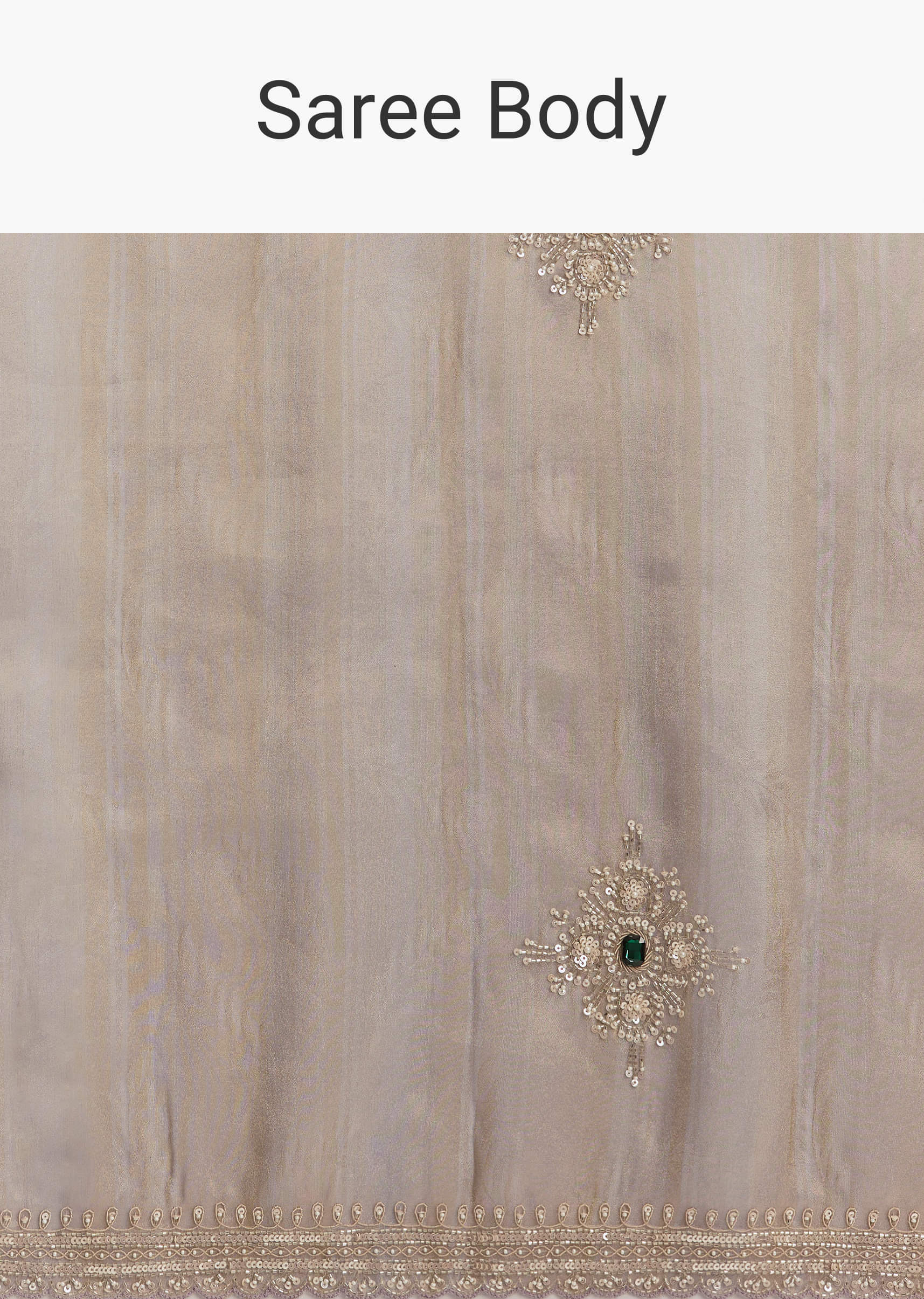 Lavender Tissue Saree With Zardosi And Emerald Stone Embroidery - Image 8
