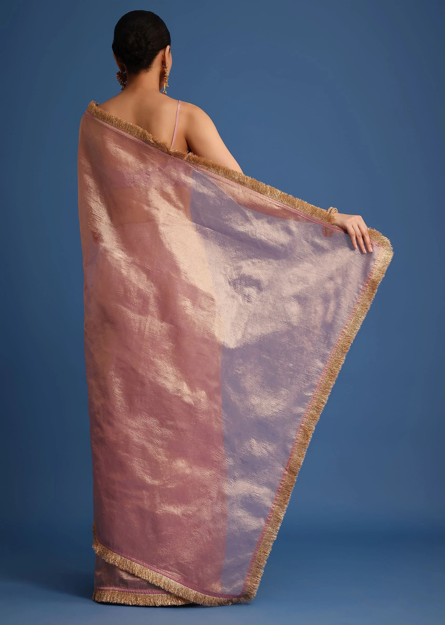 Lavender Tissue Silk Saree With Zari Frill Lace Border - Image 6