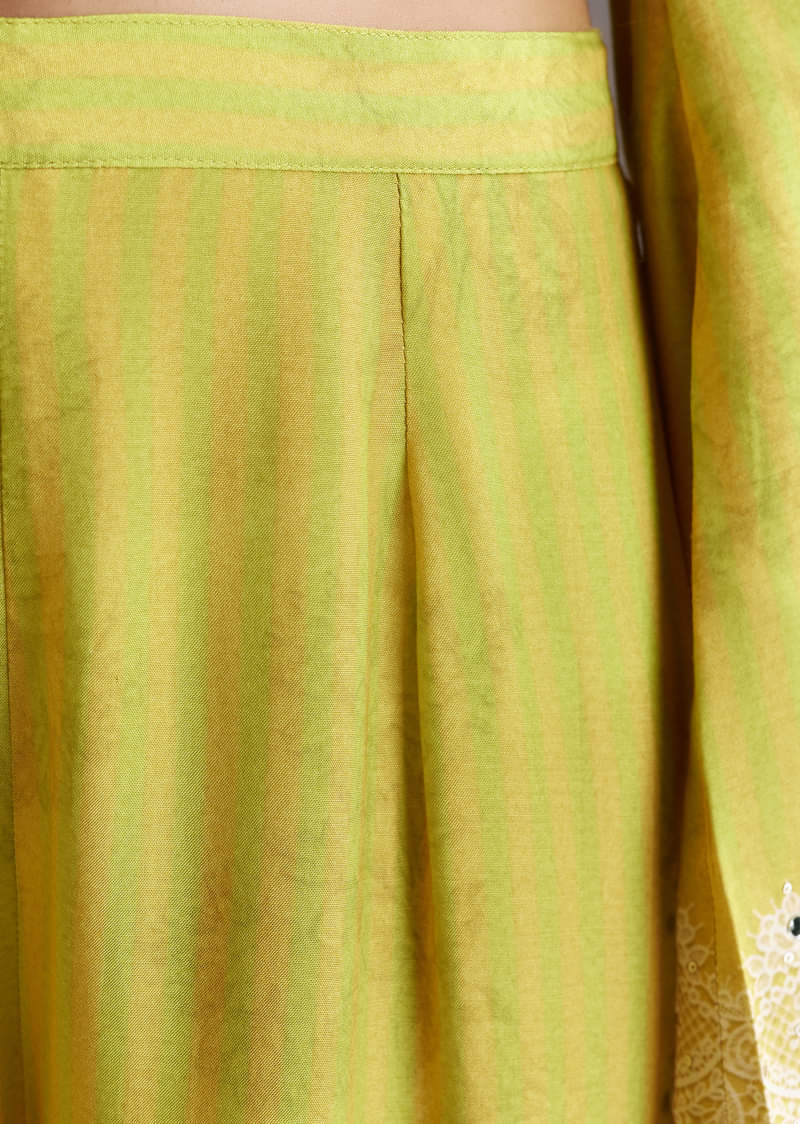 Lemon Green Printed Palazzo Set With Mirror Work - Image 6