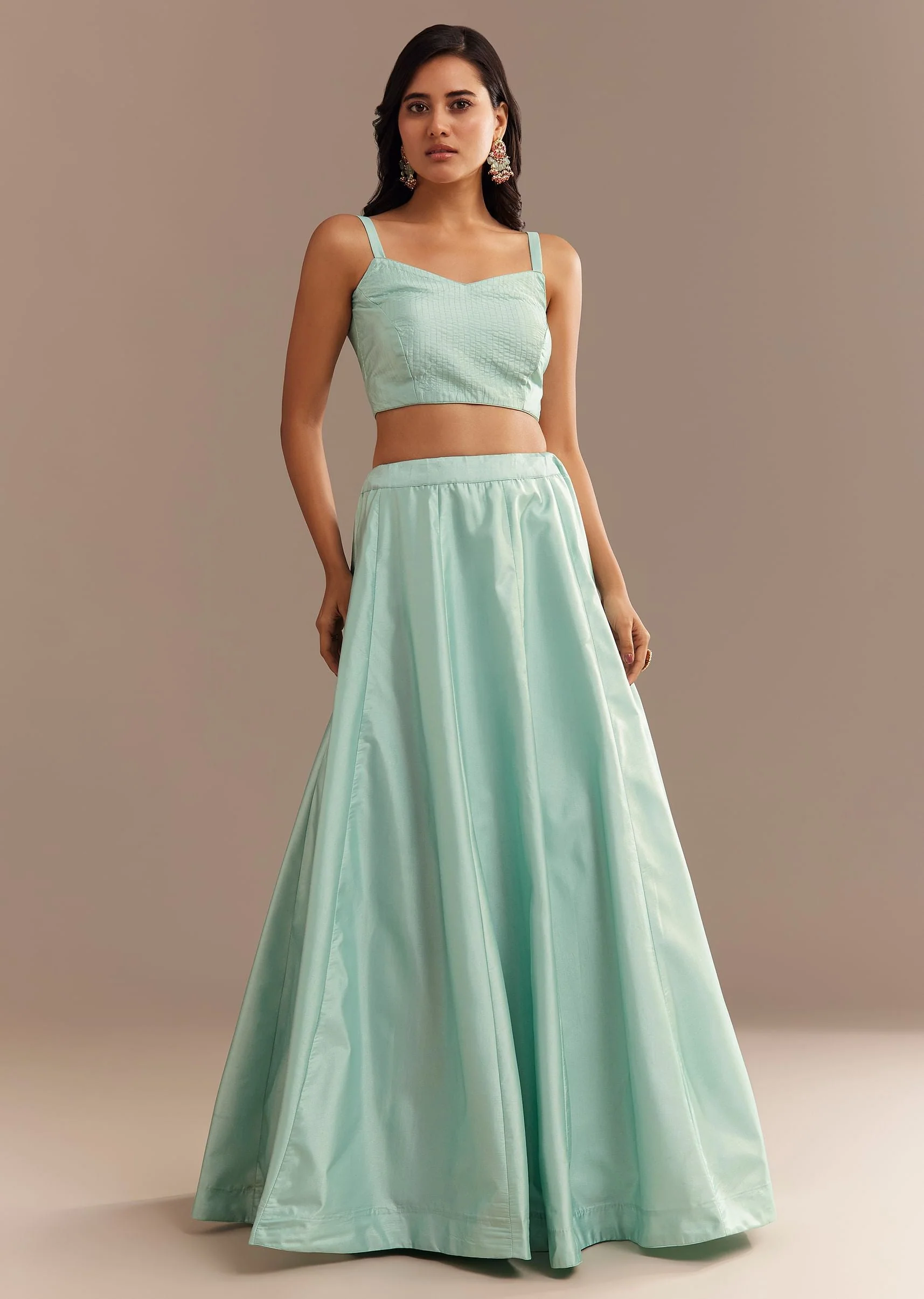 Light Aqua Blue Zardosi Embroidered Jacket Lehenga Set - Image 7