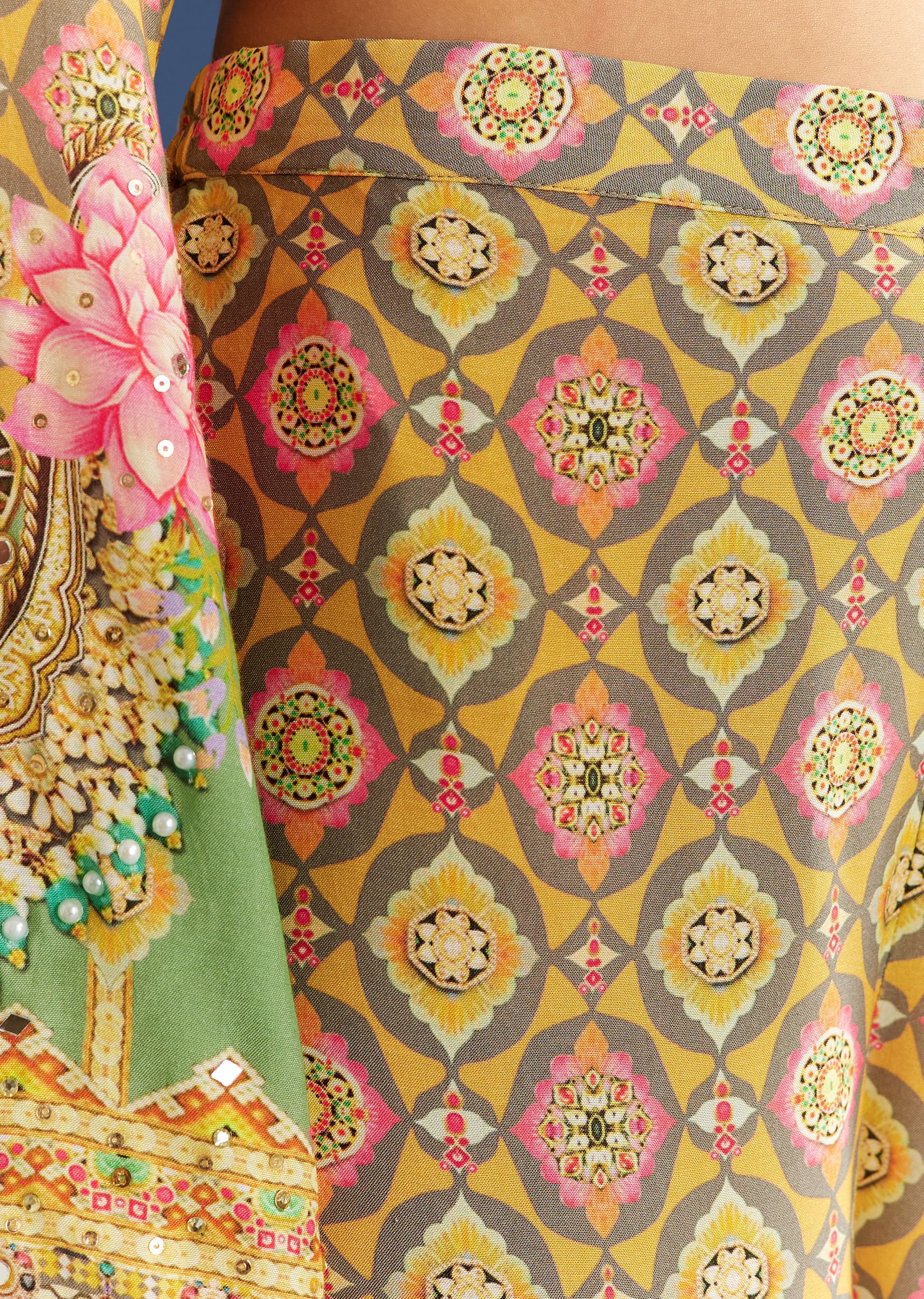Light Aqua Green Cotton Muslin Kurta Dupatta With Printed Palazzo - Image 7