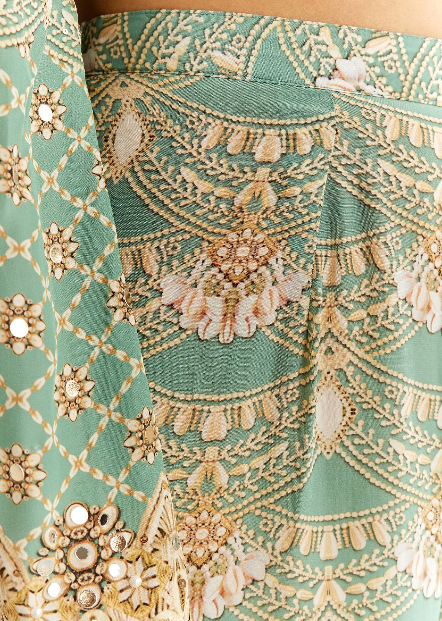 Light Aqua Green Crepe Printed Kurta Palazzo With Dupatta - Image 7