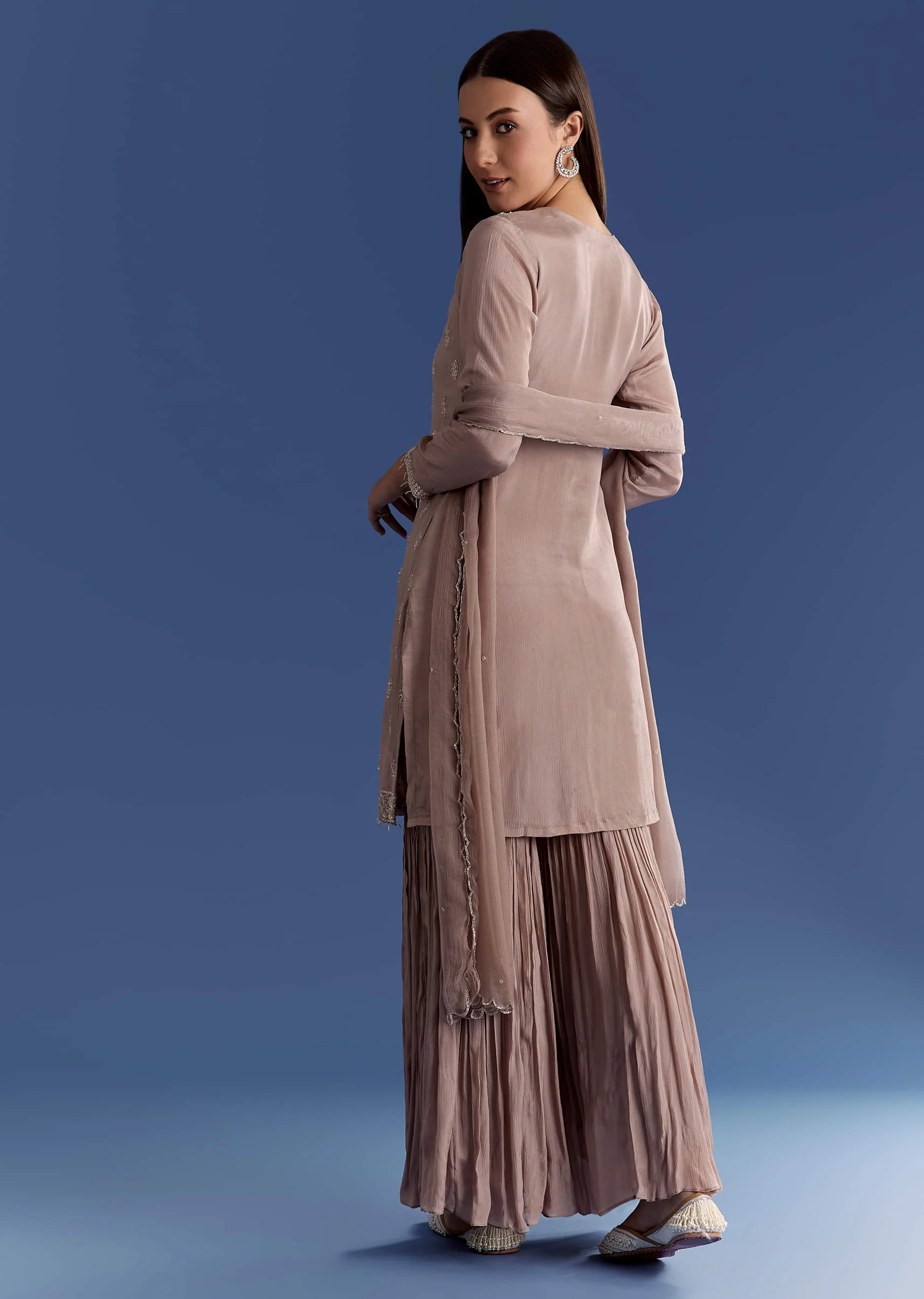 Light Beige Chinon Kurta Set With Cutdana And Sequins Dupatta - Image 5