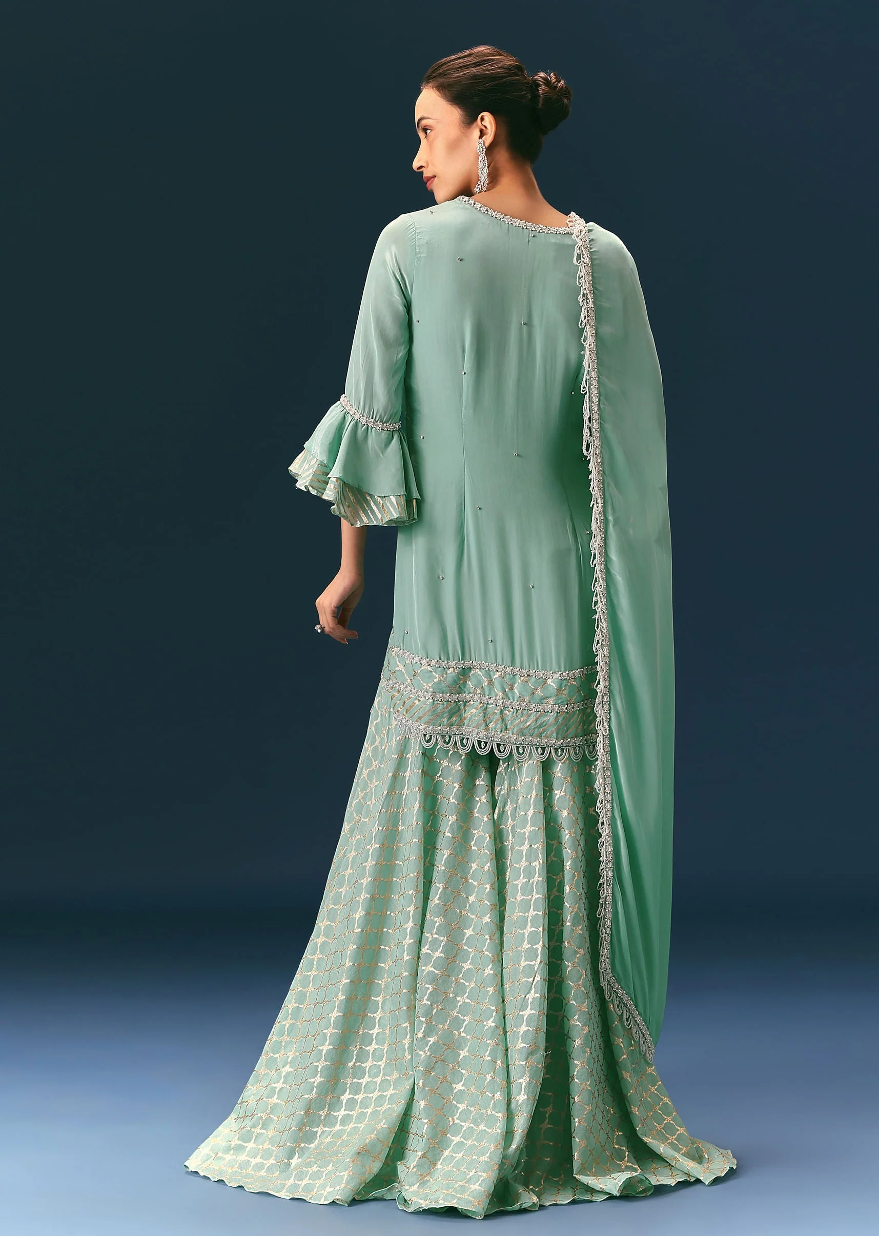 Light Blue Frill Sharara Suit With Tassel Dupatta - Image 5