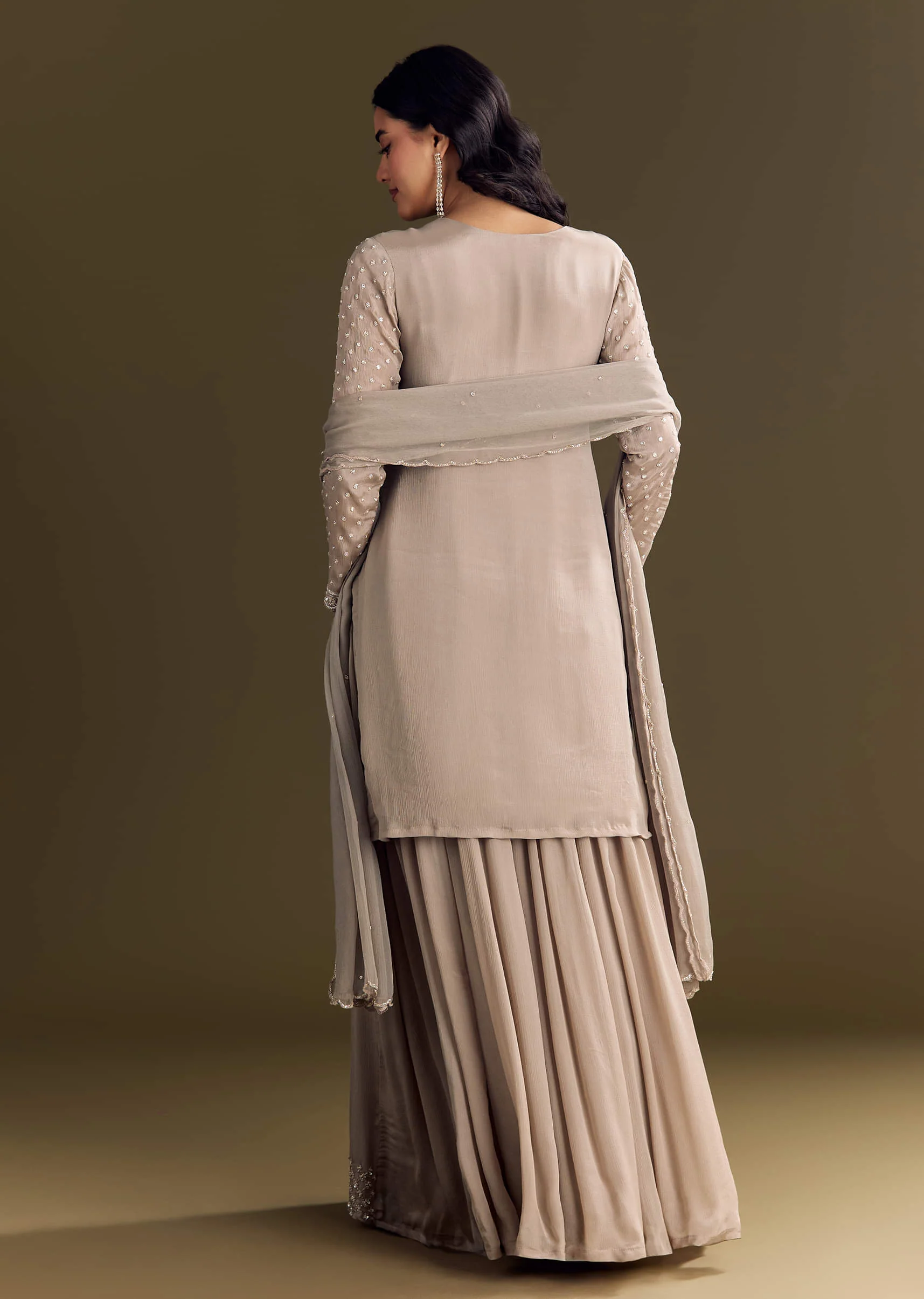 Light Brown Kurta Set With Sequins Palazzo And Dupatta - Image 6
