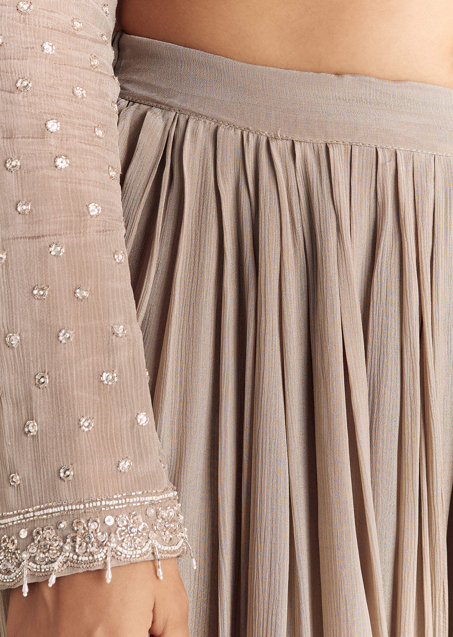Light Brown Kurta Set With Sequins Palazzo And Dupatta - Image 7