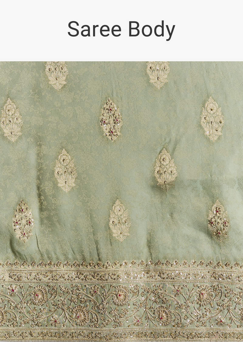 Light Green Jacquard Silk Saree With Zari Woven Embroidery - Image 9