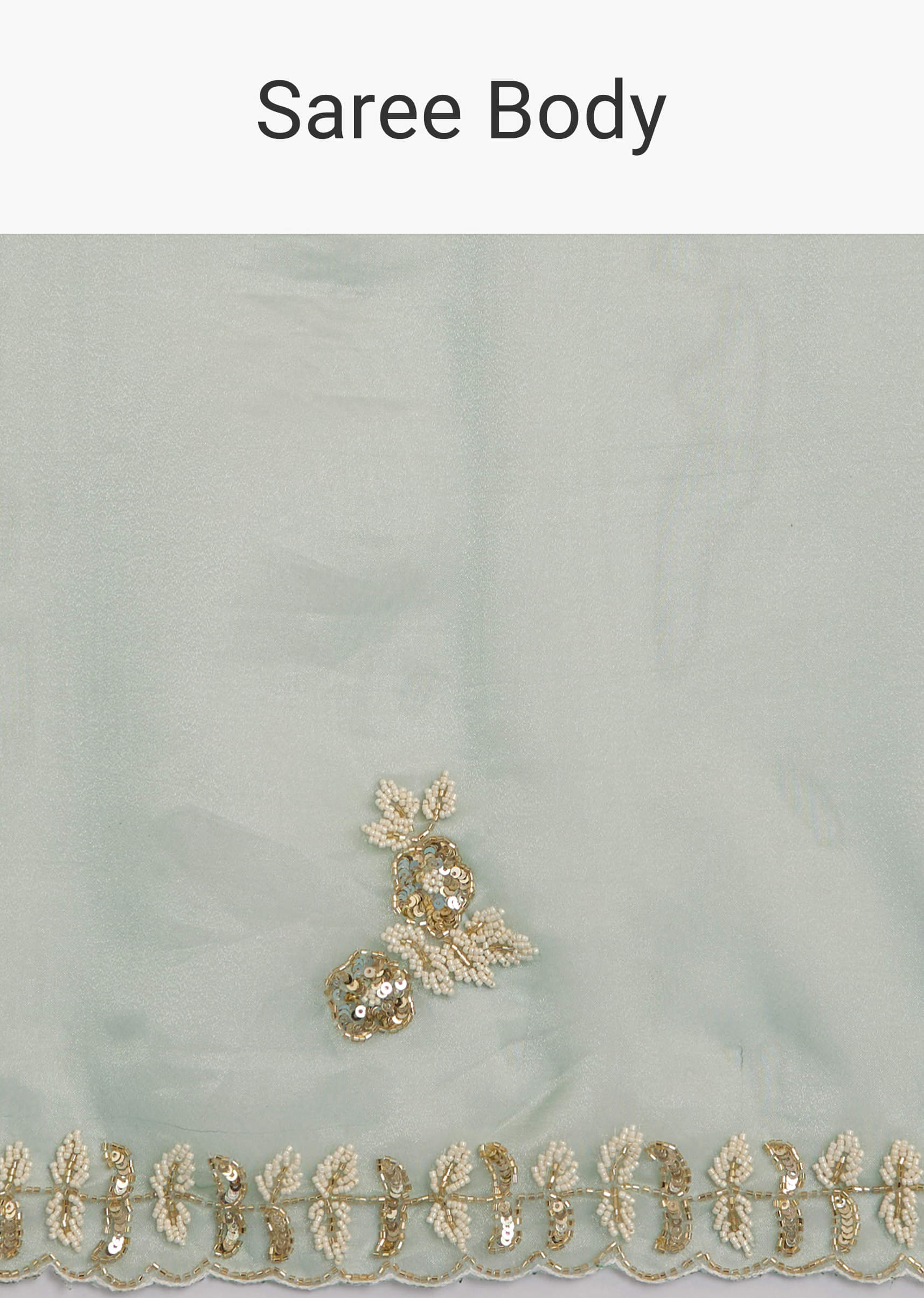 Light Green Organza Tissue Saree With Beaded Scallop Edge - Image 9