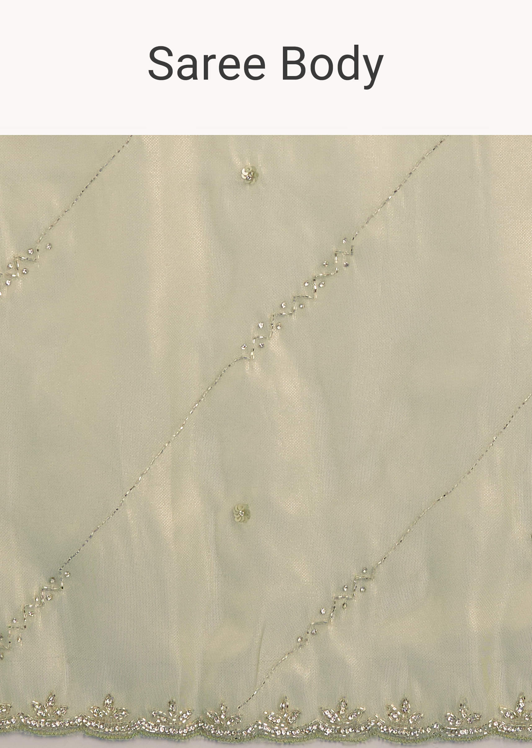 Light Green Organza Tissue Saree With Embroidered Scallop Border - Image 9
